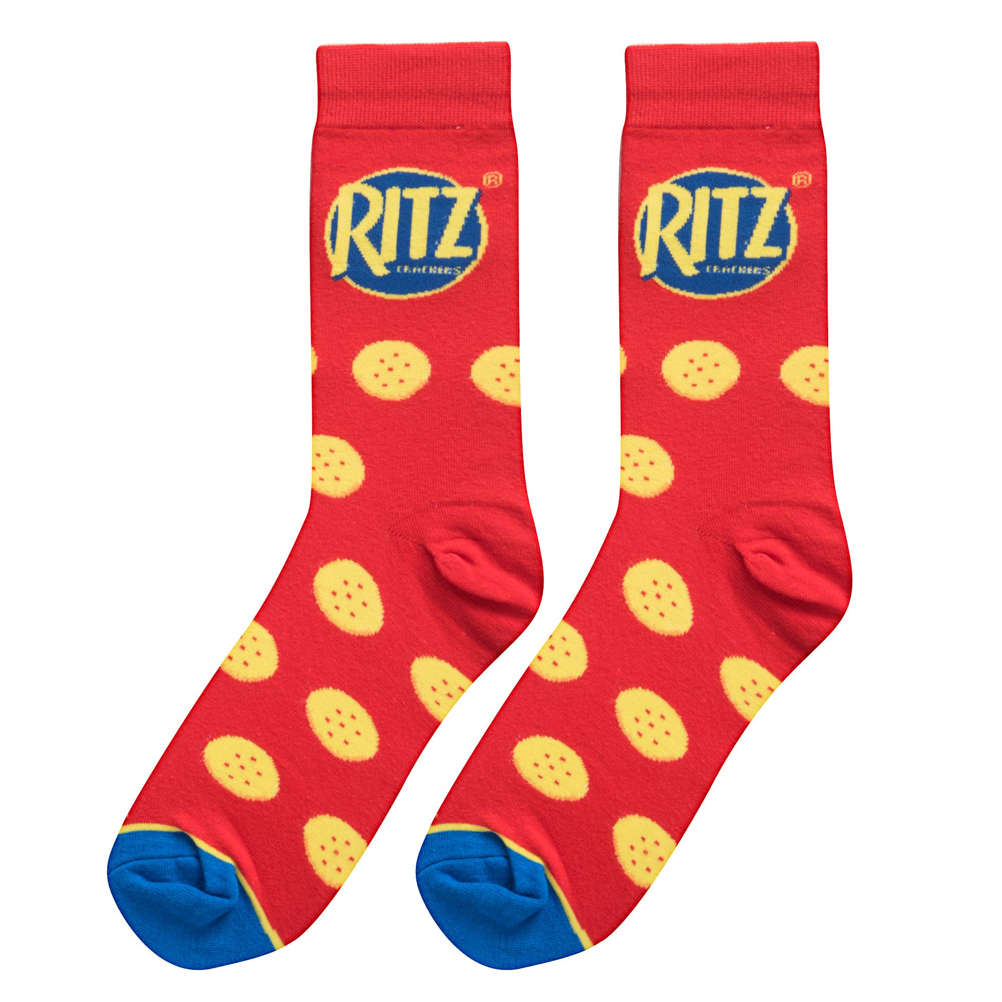 Fun Ritz Crackers Graphic Print Crew Socks for Men & Women - Novelty Food-Themed Comfortable Cotton Socks for Casual Wear, Gift Giving, and Themed Parties