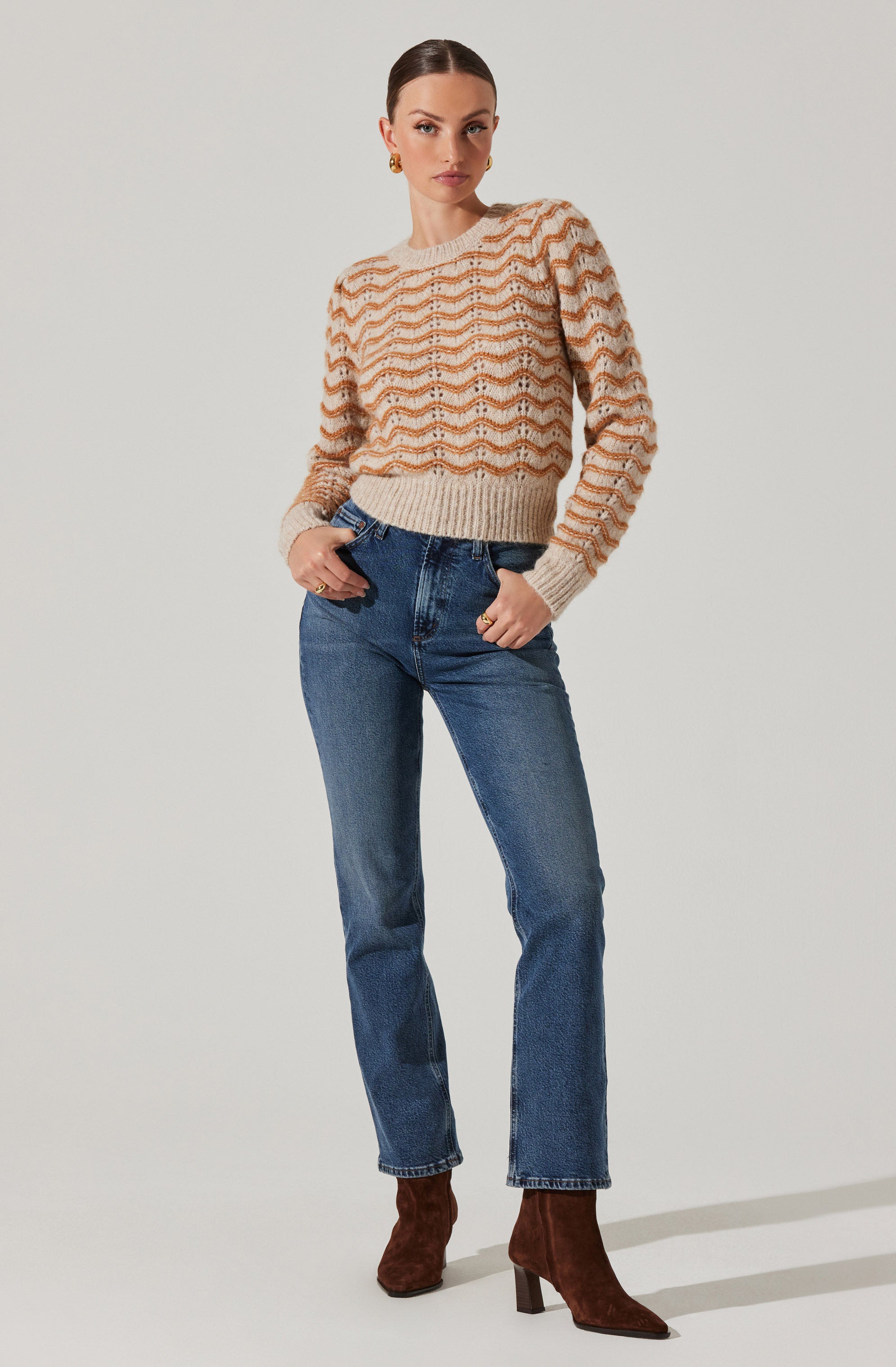 Jaylani Women's Wavy Striped Knit Sweater - Cozy Oversized Pullover for Fall & Winter | Perfect for Casual Outfits, Date Nights and Office Wear