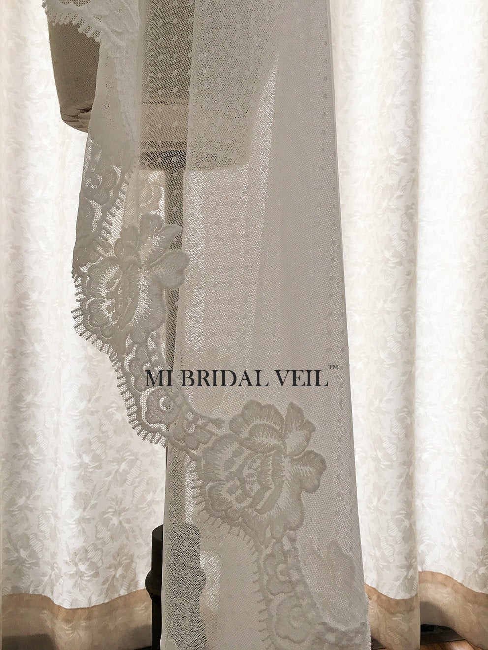 Polka Dot Mantilla Lace Wedding Veil - Vintage Inspired Rose Lace Waltz Bridal Veil by Mi Bridal | Perfect for Boho, Vintage & Romantic Weddings