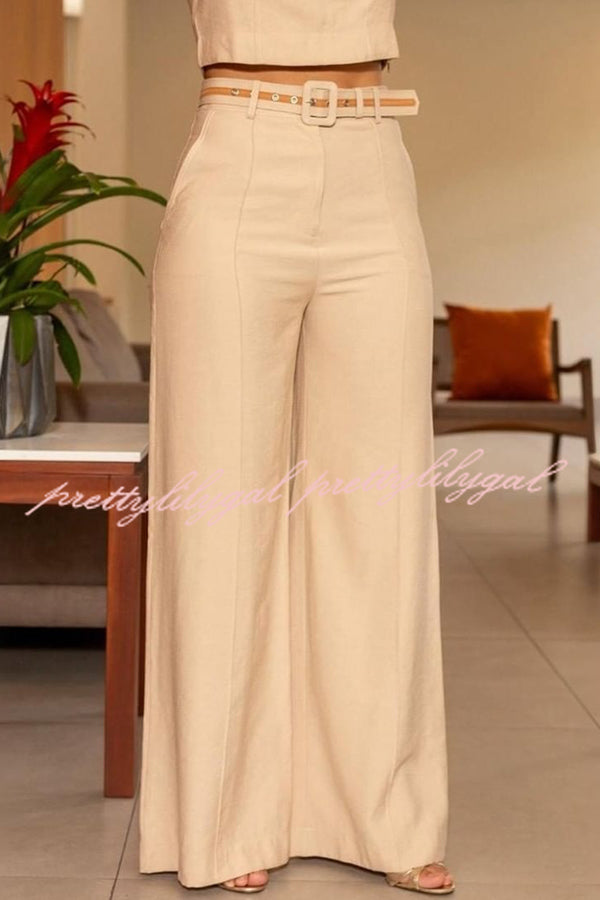 Solid Color Slim Fit Sleeveless Crew Neck Top & High Waist Pocket Wide Leg Pants Set | Women's Casual Outfit for Summer, Work, Travel | 2 Piece Matching Set