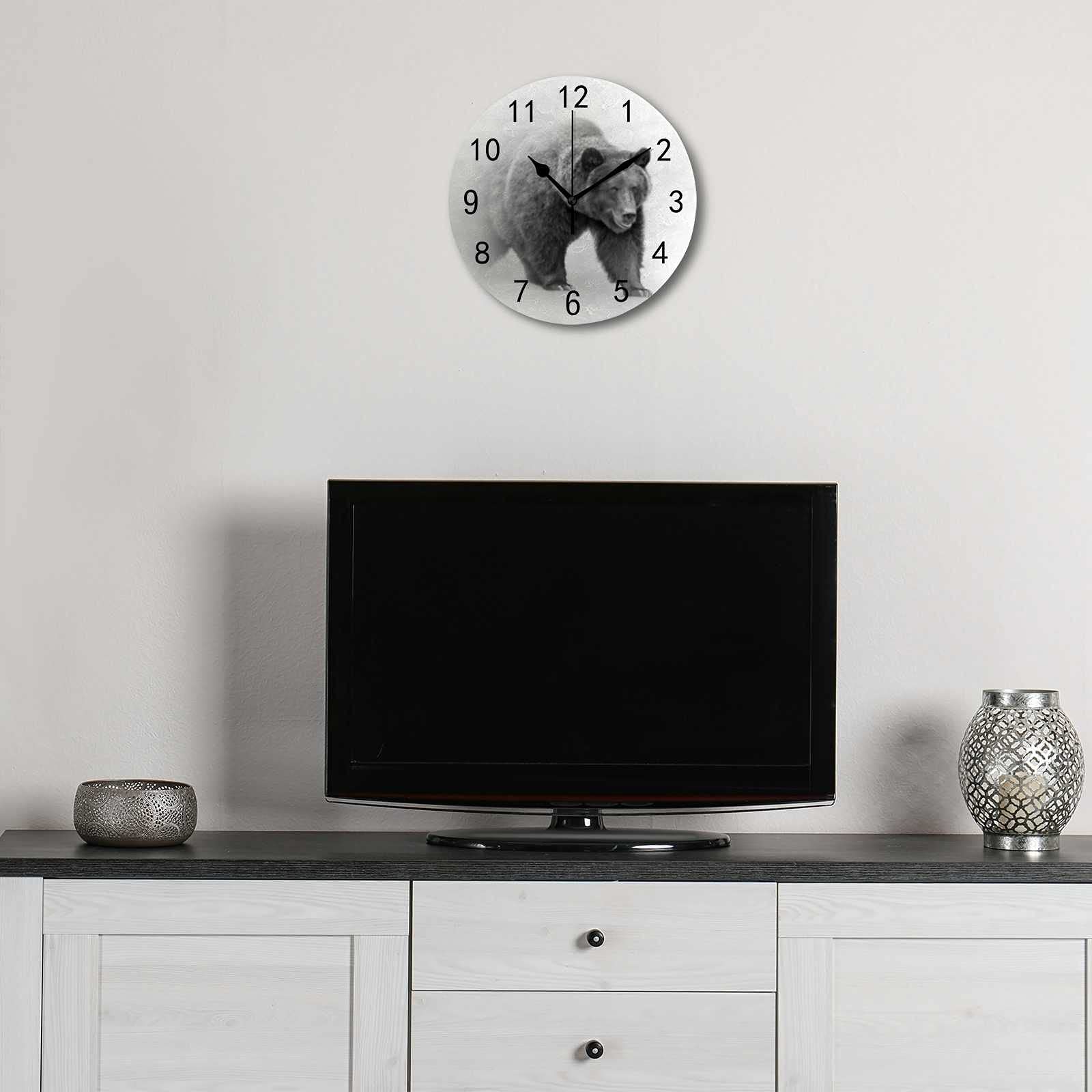 Large Silent Non-Ticking Wall Clock - Grizzly Bear Mist Art Design, Quartz Battery Operated for Living Room, Kitchen, Bedroom & Home Office - Perfect for Farmhouse Decor, Modern Spaces & Quiet Environments