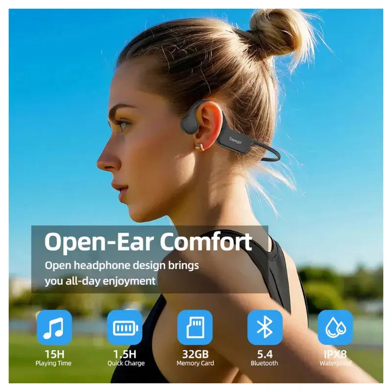 Waterproof Bone Conduction Headphones W26 - Wireless Bluetooth Swimming Headset for Pool, Beach & Workout | Sweatproof Music Earbuds for Running, Cycling & Water Sports