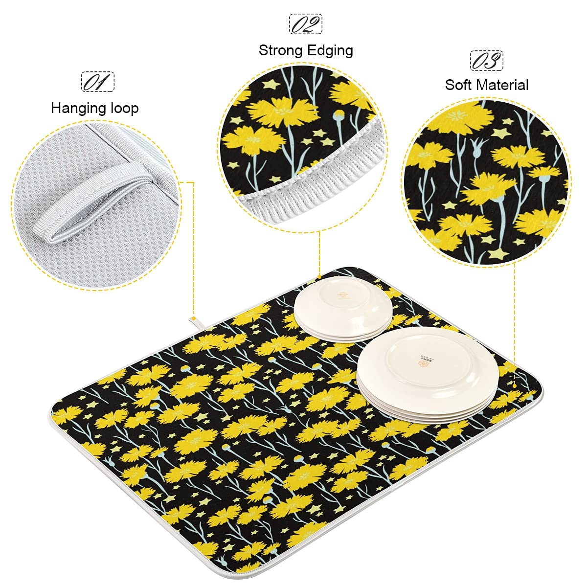 Premium Microfiber Dish Drying Mat for Kitchen - Super Absorbent, Heat Resistant Countertop Drying Pad (18