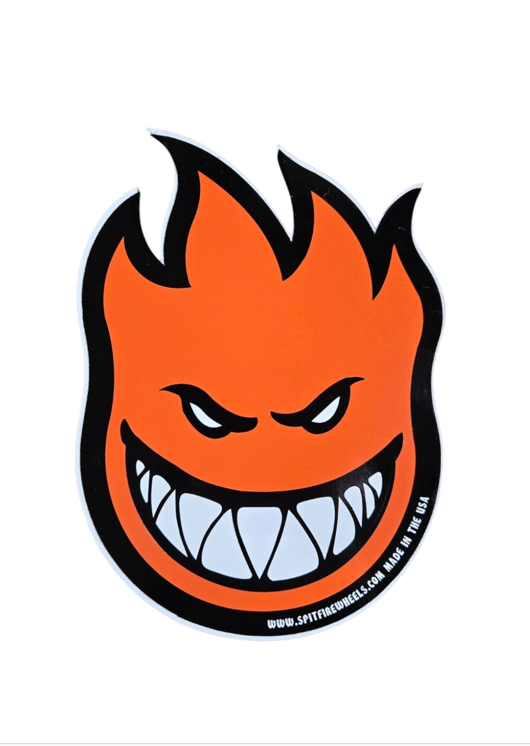 Vintage Spitfire Wheels Big Head Sticker 4.5 x 6 Inch - Orange Decal for Skateboard, Laptop, Helmet & Water Bottle - Retro Skate Stickers for DIY Decoration