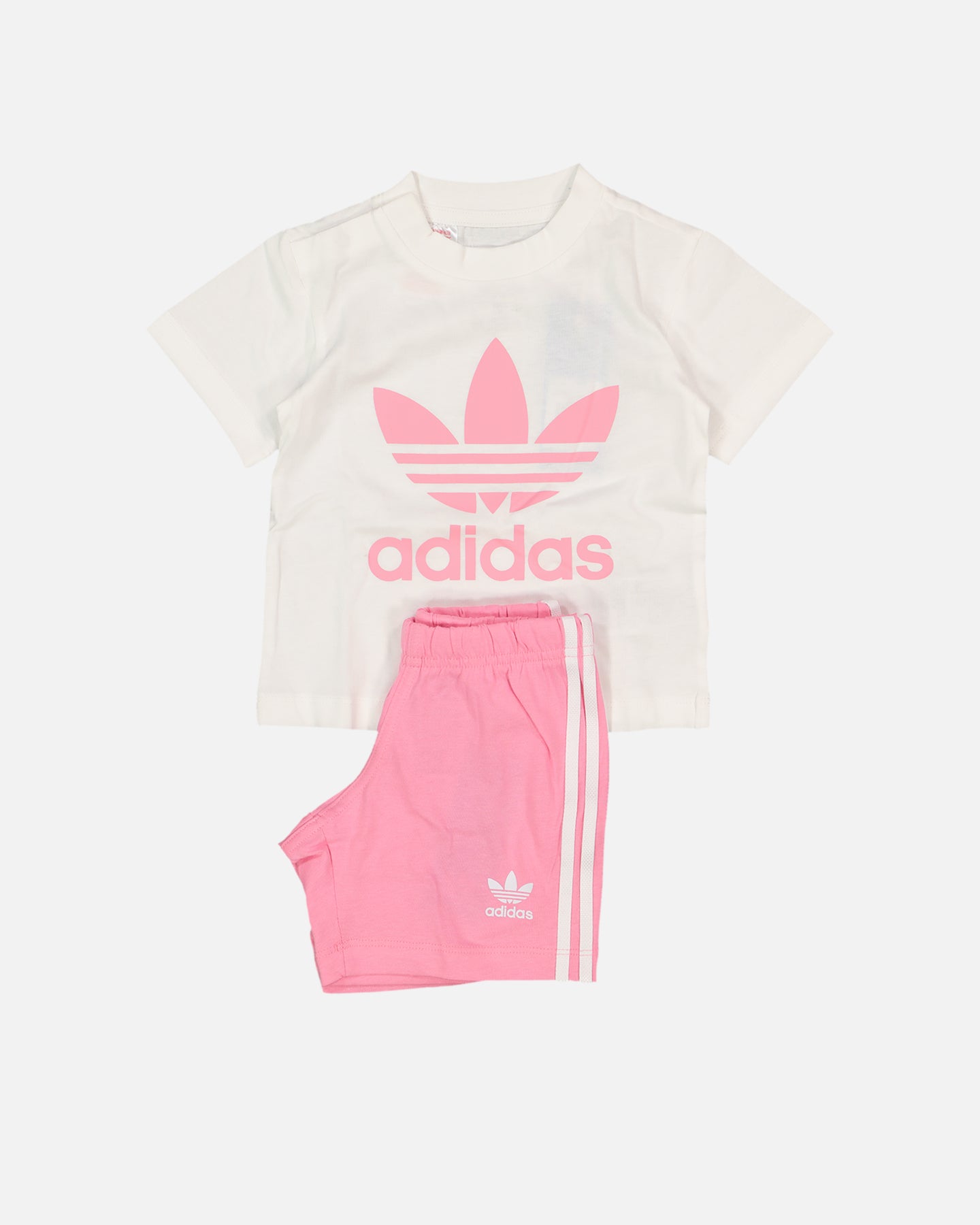 Adidas Infant Trefoil Short Sleeve Tee & Shorts Set - White & Bliss Pink - Comfortable Baby Outfit for Playtime & Casual Wear
