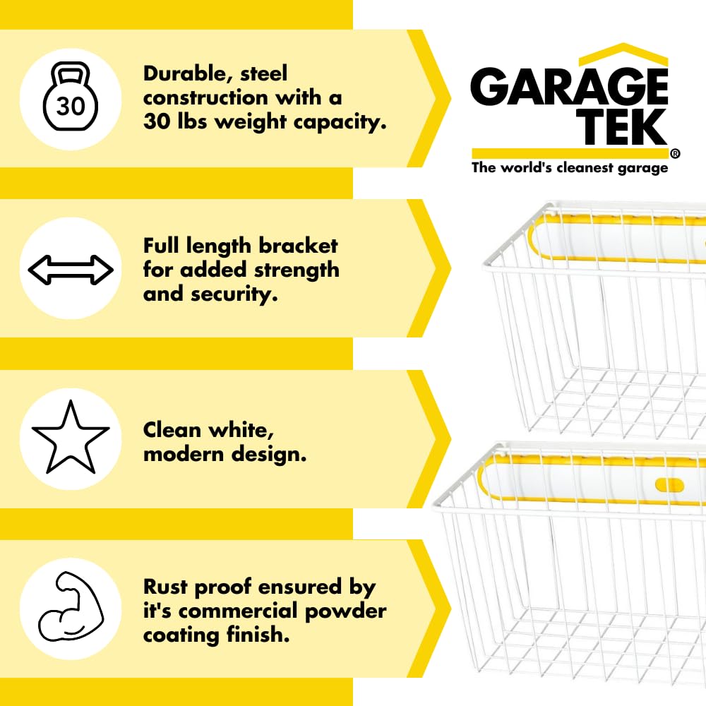 GarageTek Extra Large Steel Wall Mount Storage Basket - Heavy Duty Garage Organizer for Tools, Sports Equipment | Fits TekPanel, TekTrak & Slat Walls | Perfect for Garage, Workshop & Home Storage Solutions