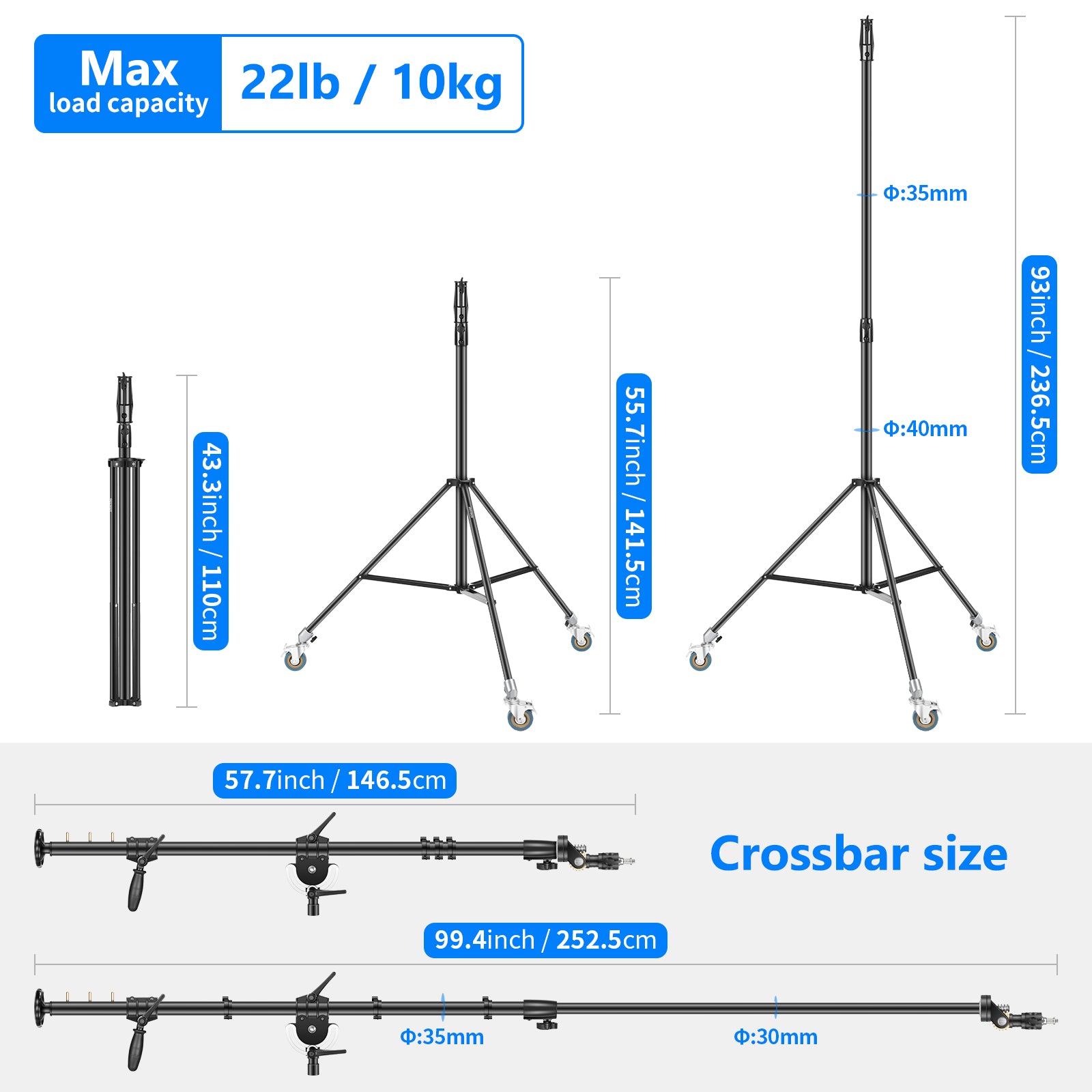 NEEWER 240cm Heavy Duty Wheeled Base Light Stand - Professional Photography Lighting Stand for Studio, Video Shooting, and Outdoor Events