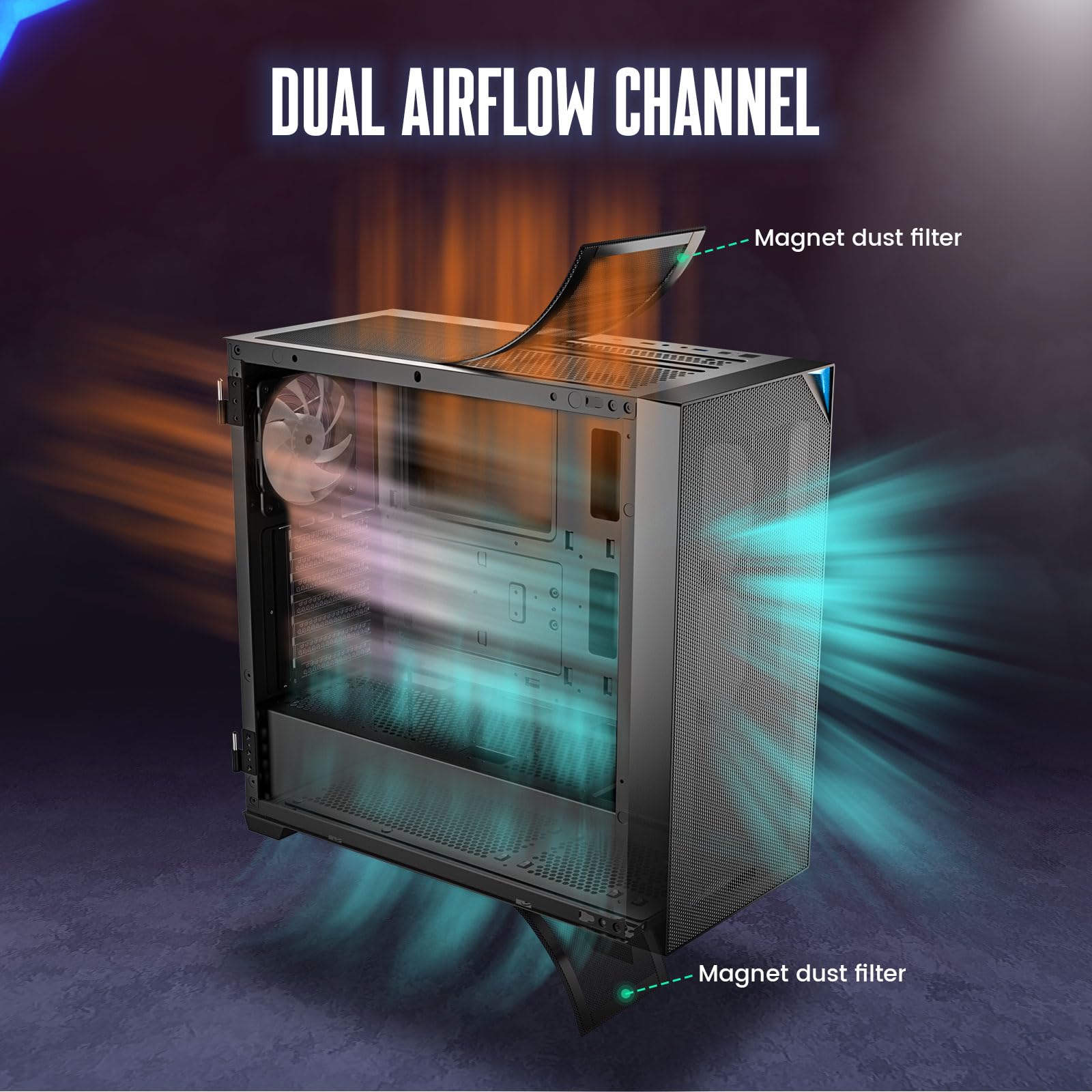 VETROO AL800 Full Tower PC Case - Tempered Glass Door Design, E-ATX/ATX Motherboard Support, Adjustable LED Lighting, Pre-Installed ARGB & PWM FDB Fan, Compatible with RTX 40 Series GPUs - Black | High Airflow Gaming PC Case for Streaming & Content Creation