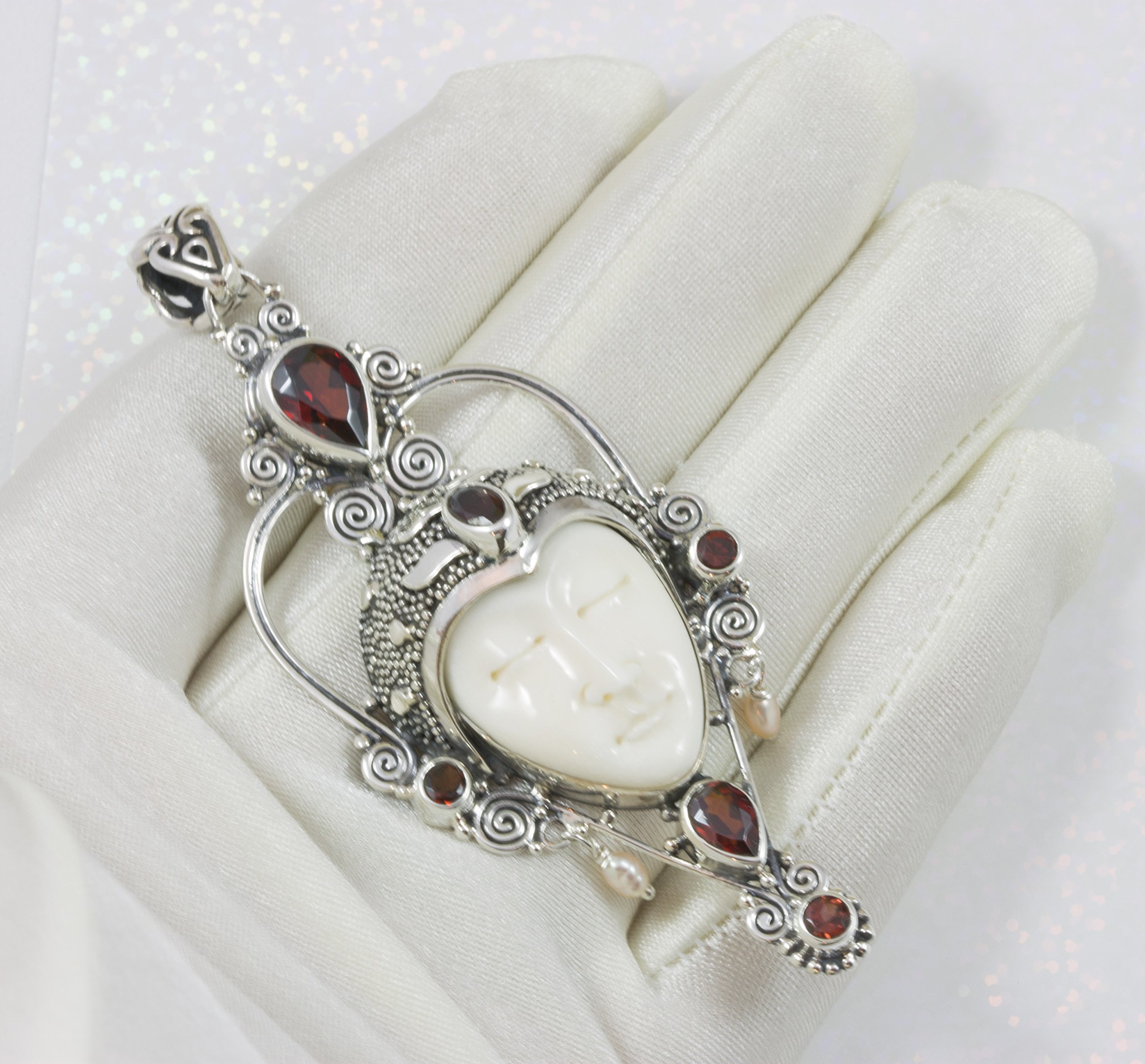 925 Sterling Silver Moon Goddess Necklace with Simulated Garnet Pendant - Elegant Filigree Design for Women, Perfect for Gifts, Parties & Everyday Wear