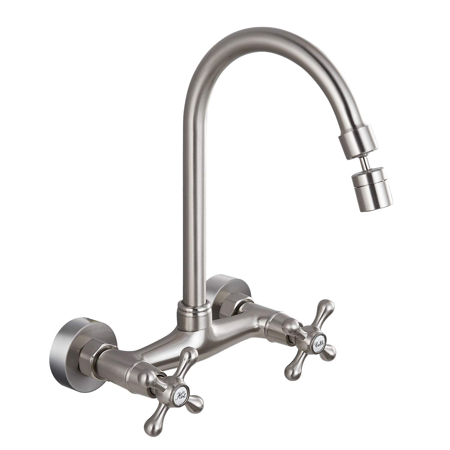 Airuida 8 Inch Brushed Nickel Wall Mounted Kitchen Sink Faucet - Durable & Stylish Tap for Modern Kitchens, Perfect for Compact Spaces and Sleek Design