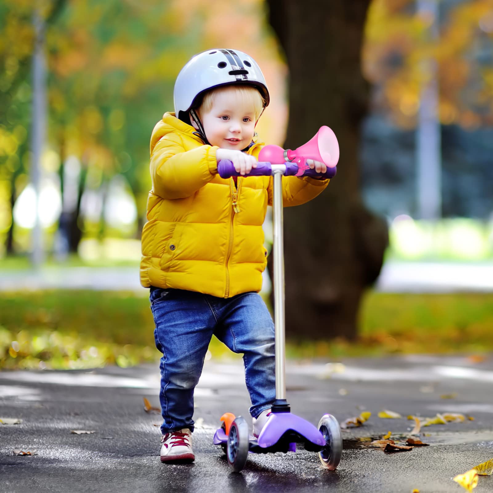 Pink Trumpet Bike Horn - Loud Air Squeeze Horn for Bicycle, Scooter, Skateboard & Stroller - Fun Safety Accessory for Kids & Adults - Perfect for Commuting, Cycling & Outdoor Activities