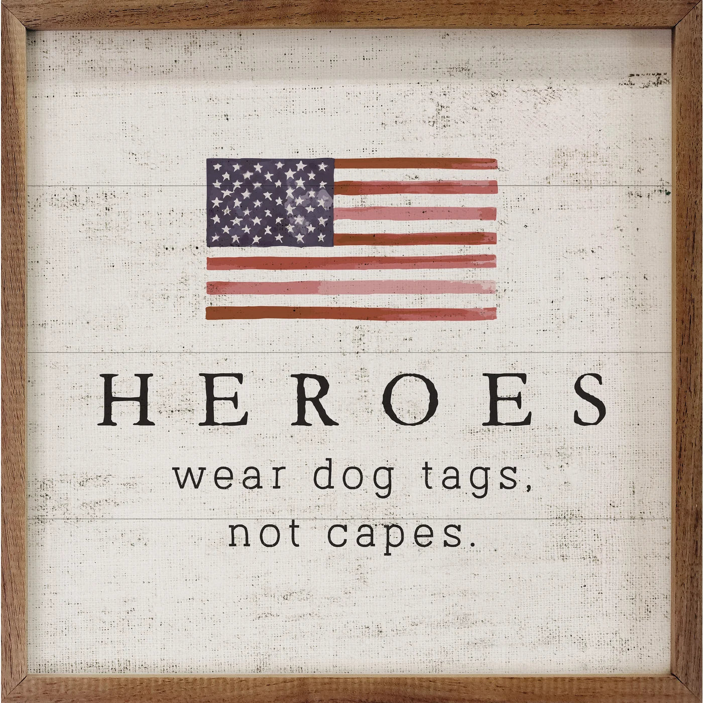 Heroes Flag Whitewash Wood Framed Print - Vintage American Patriotic Wall Art Decor for Living Room, Bedroom & Office