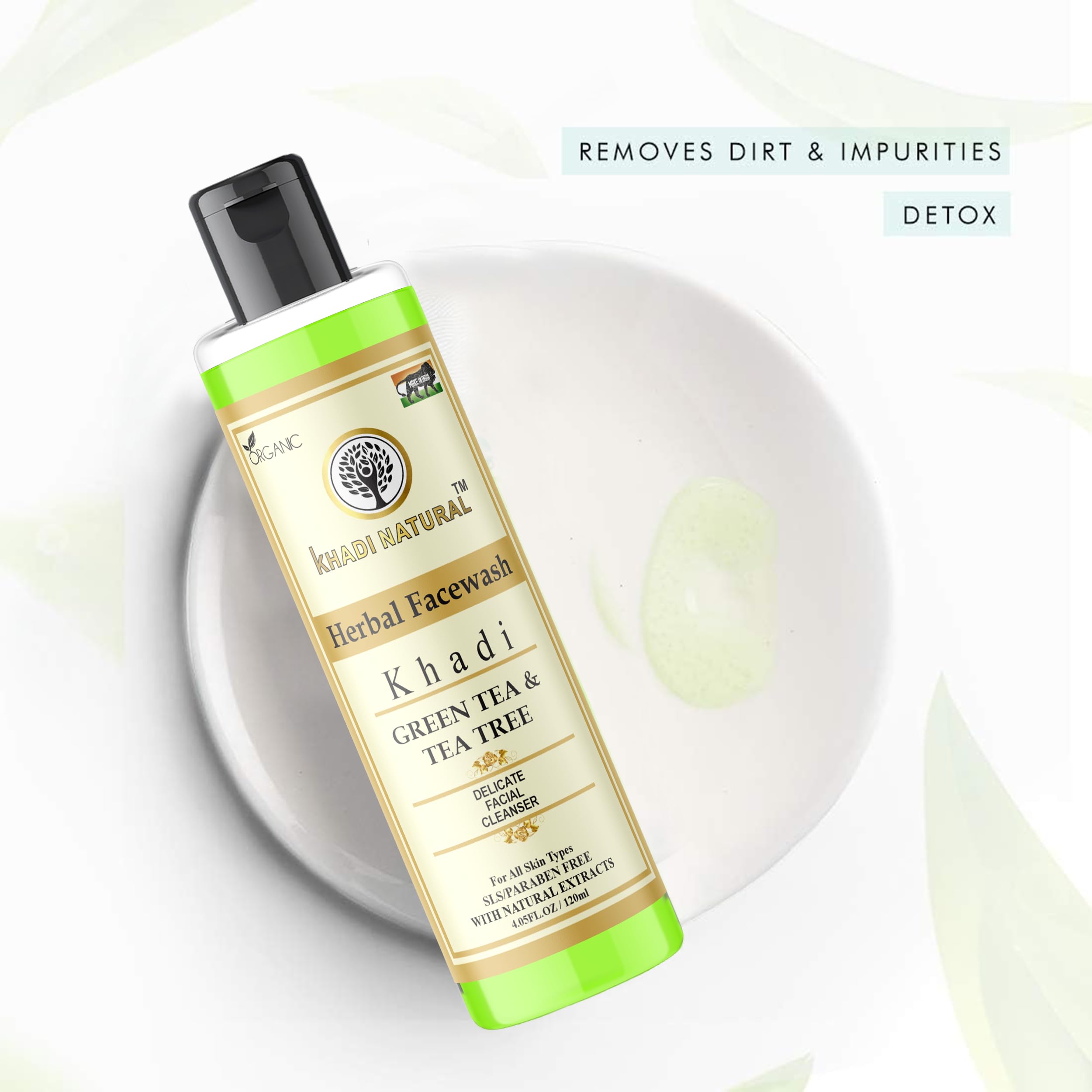 Khadi Natural Green Tea & Tea Tree Face Wash 210ml - Refreshing Cleanser for Clear, Rejuvenated Skin with Neem & Tea Tree | Gentle Daily Facial Wash for Acne-Prone & Sensitive Skin | Perfect for Morning & Night Skincare Routine