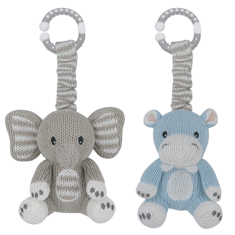 Baby Stroller Toys - Cute Elephant & Hippo Plush Hanging Toys for Newborns & Infants | Perfect for Car Seat, Crib, and Stroller Entertainment