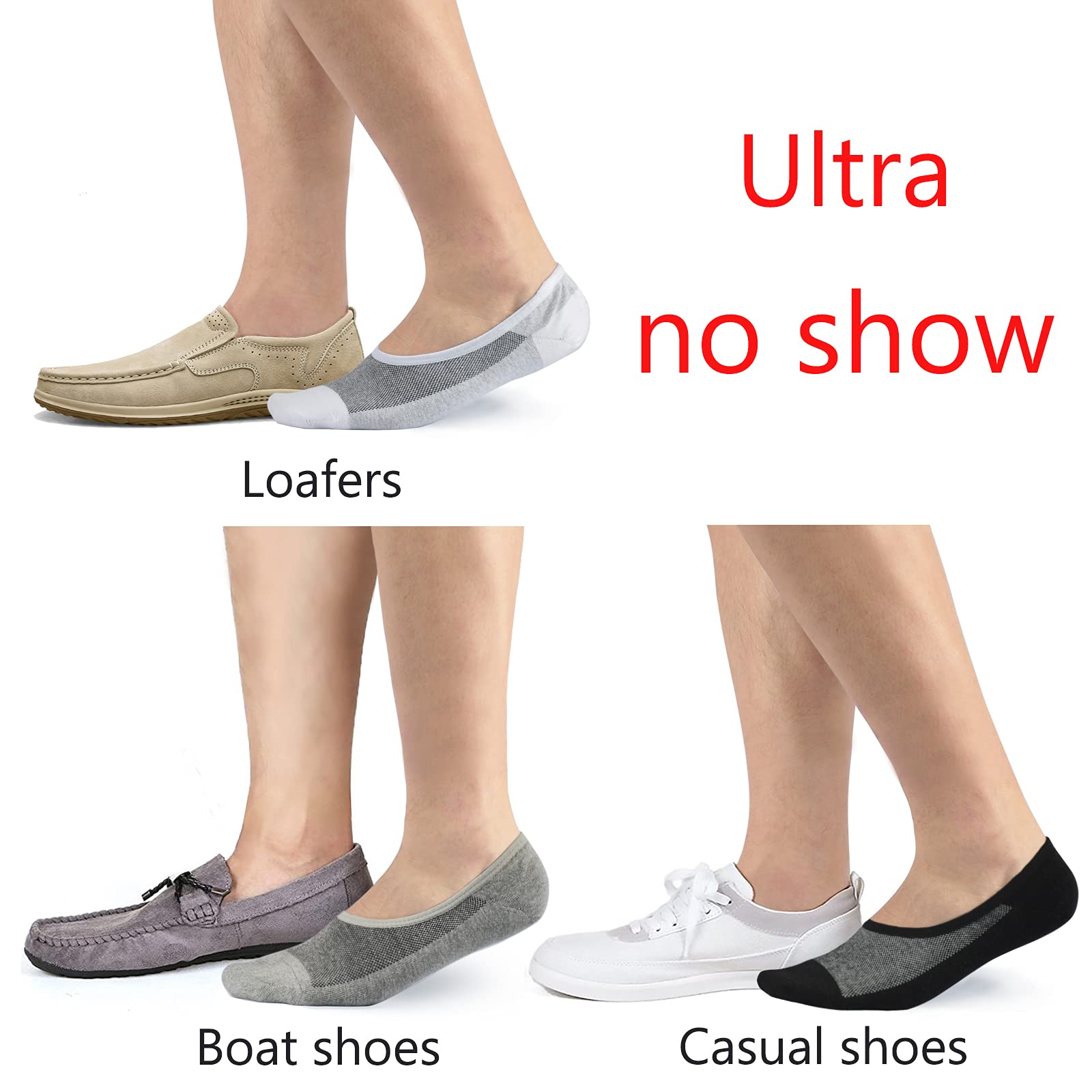 LO SHOKIM No Show Socks for Men & Women - Breathable, Non-Slip, Low Cut Cotton Socks for Loafers (Sizes 7-15) - Perfect for Work, Gym & Casual Wear
