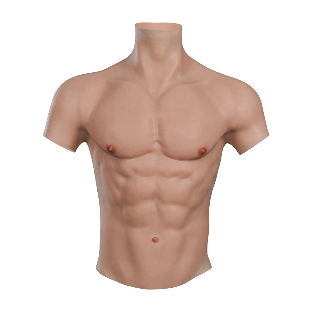 KUMIHO Premium Silicone Muscle Suit - Realistic Male Chest Plate with High Collar & Fake Abs - Perfect for Cosplay, Halloween Costumes, Transgender Body Shaping & Theater Performances