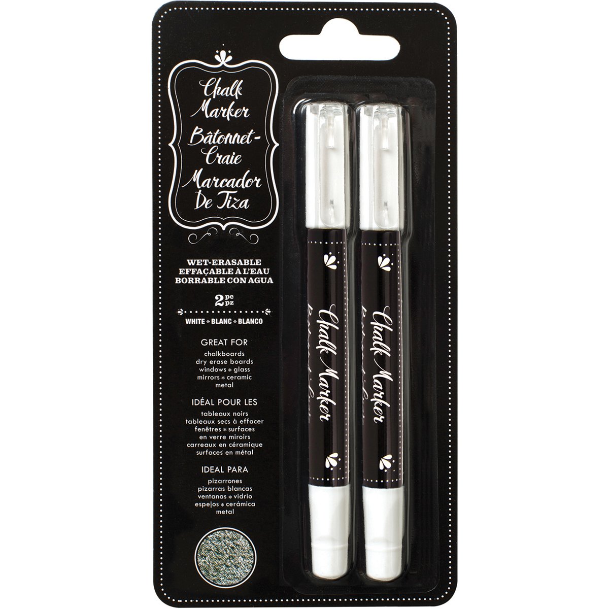 American Crafts Erasable Chalk Markers - 2 Pack White - Perfect for Chalkboards, Windows, Signs & DIY Crafts