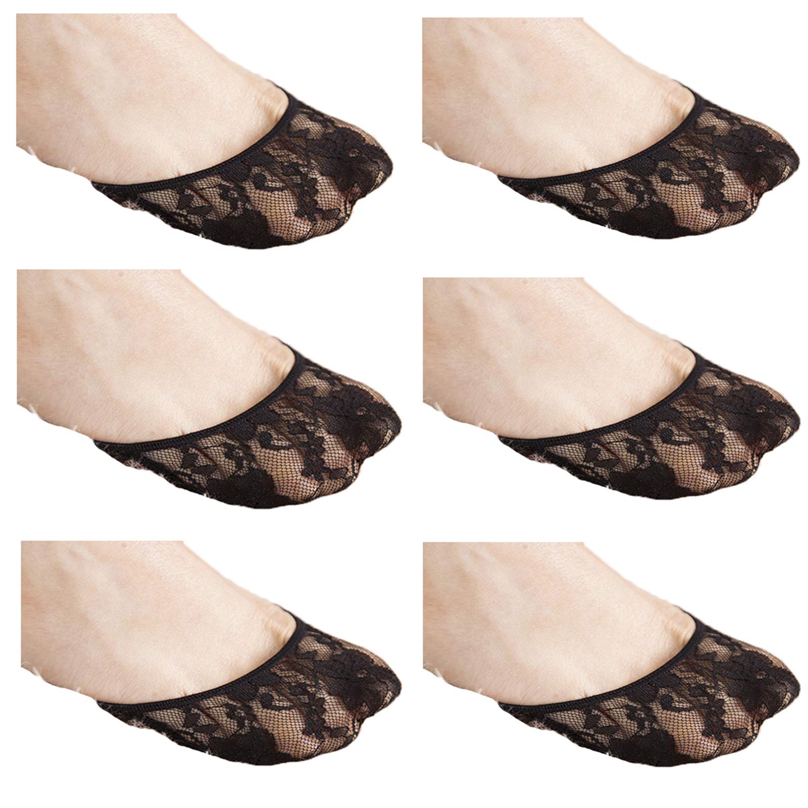 Seven Wolves Women's No Show Socks 6-Pack - Lace Trim Low Cut Invisible Socks for Sneakers, Flats & Boat Shoes - Breathable Stealth Slipper Socks for Everyday Comfort