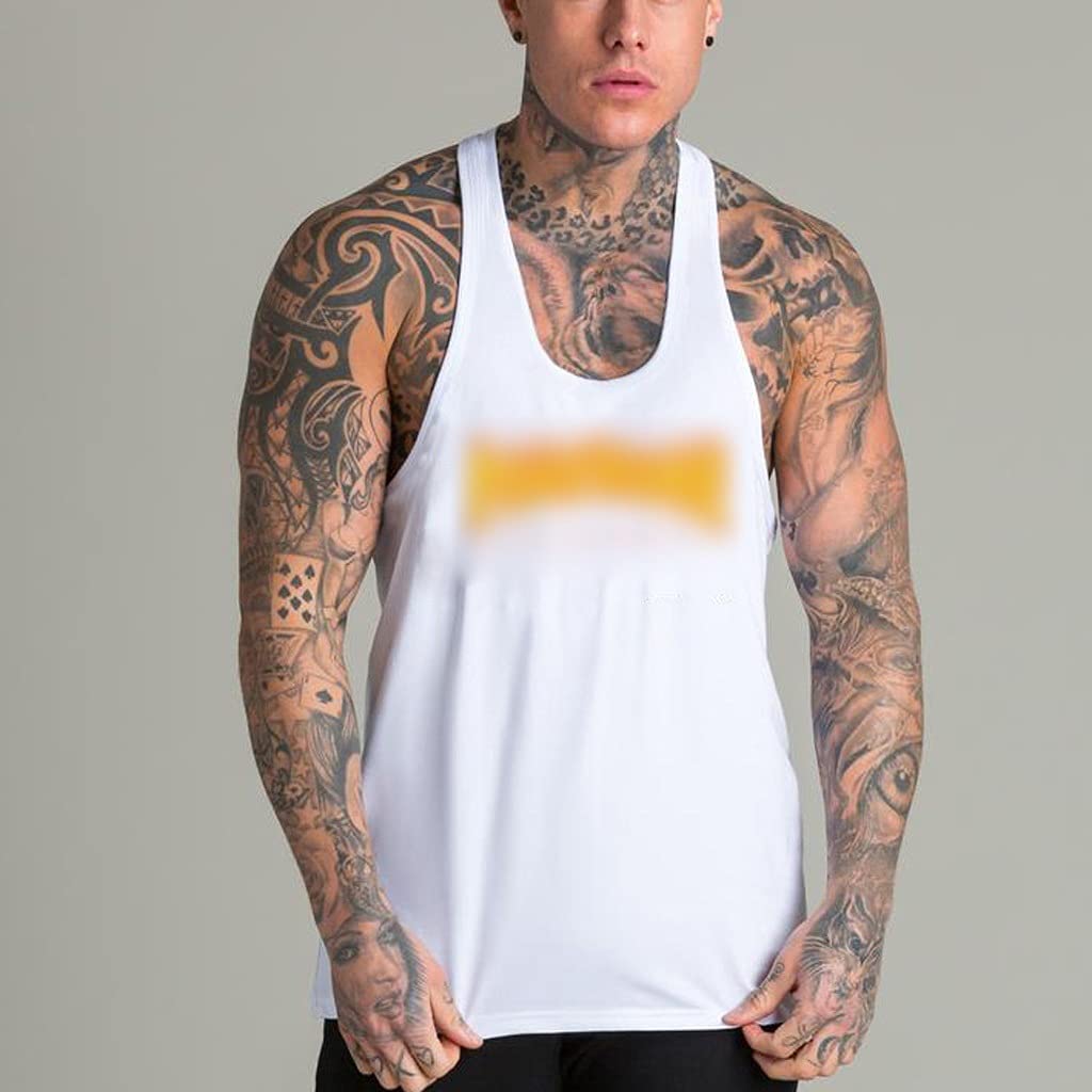 PDGJG Men's Summer Bodybuilding Stringer Tank Top - Breathable Gym Workout Shirt for Weightlifting & Fitness - Sleeveless Athletic Singlet Vest (White, XL) - Perfect for Gym Training, Bodybuilding & Outdoor Sports
