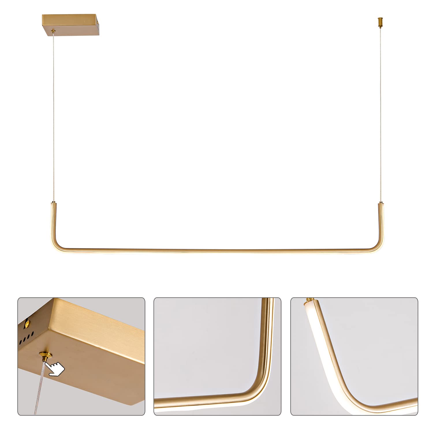 Modern LED Linear Pendant Light Fixtures - Dimmable Island Lighting for Kitchen, Dining Room, Living Room, Bar & Office - Brass Finish | Perfect for Contemporary Home & Commercial Spaces