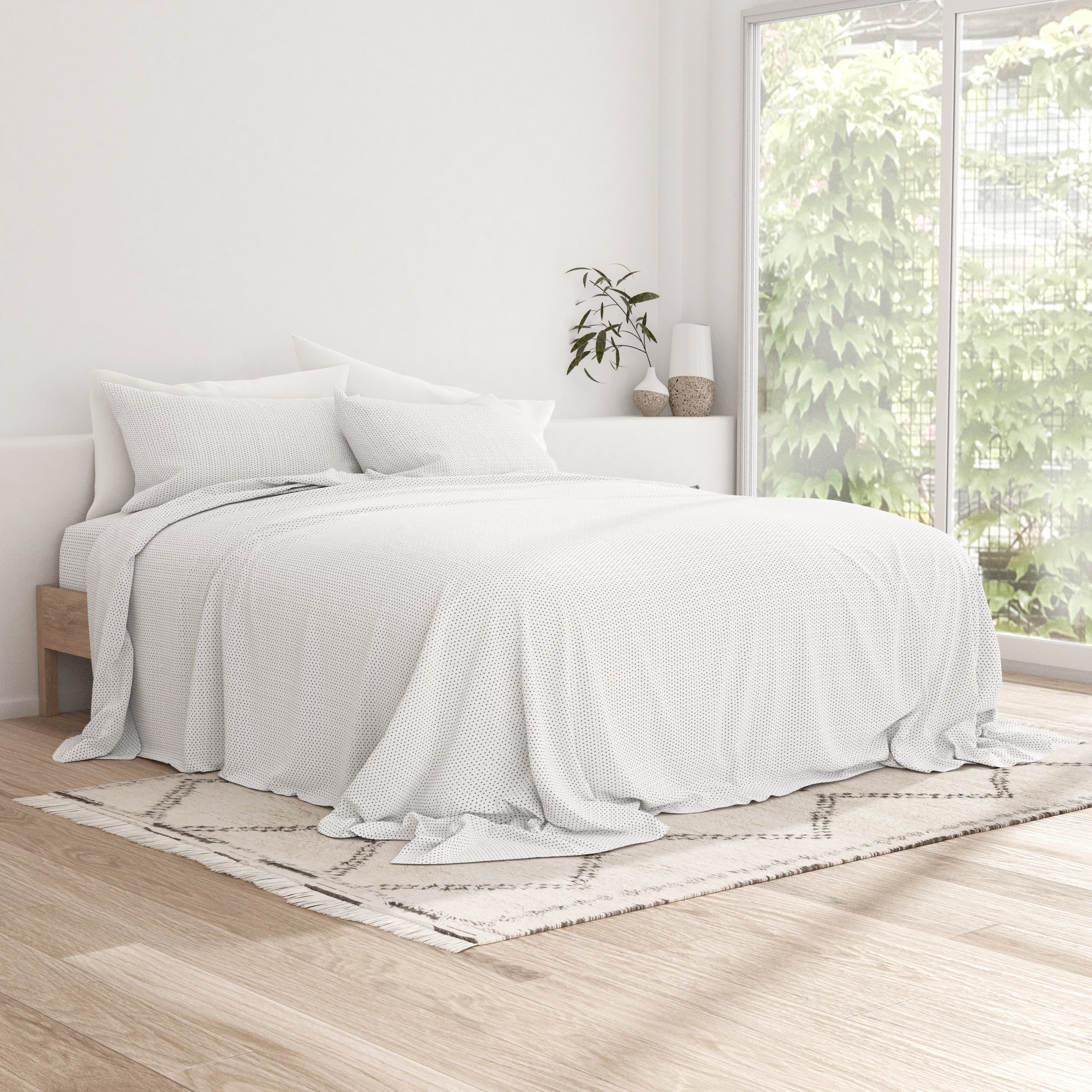 Stippled Pattern 4-Piece Sheet Set - Soft & Breathable Bedding for Queen/King Size Beds - Perfect for Home, Hotel, or Guest Room Comfort