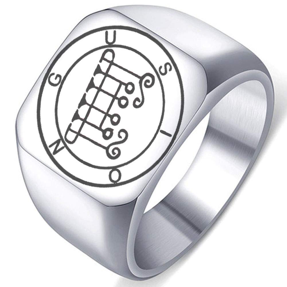 Stainless Steel Ring with Laser Engraved Gusion Seal - Demon Duke of Hell from Lesser Key of Solomon | Gothic Occult Jewelry for Wiccan Rituals, Pagan Ceremonies & Dark Aesthetic Fashion