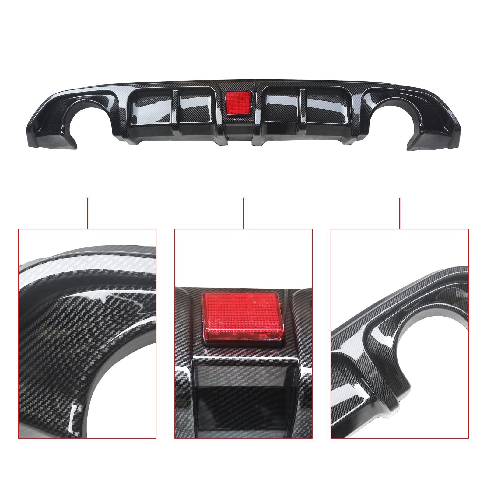 Carbon Fiber Rear Bumper Diffuser with Brake Light for 2017-2022 Infiniti Q60 - ABS Material, Sporty Style Upgrade for Enhanced Aerodynamics & Styling