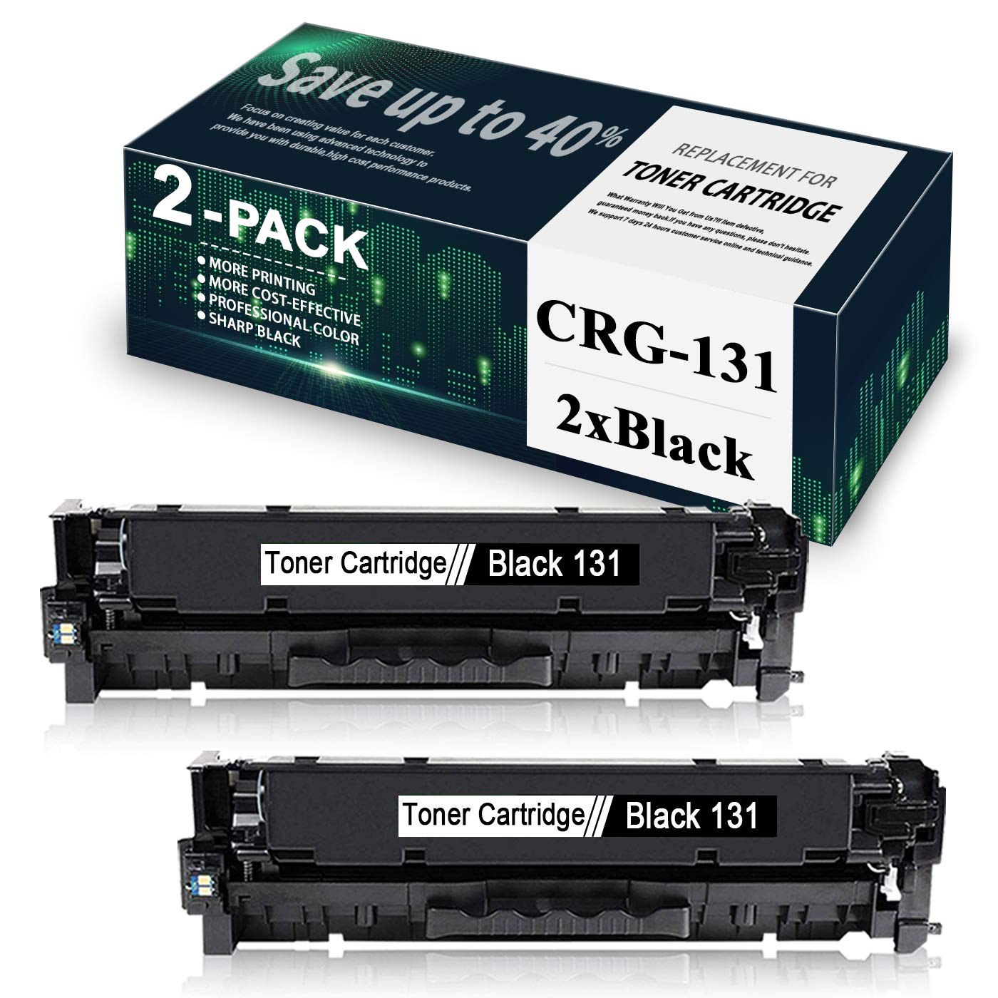 2 Pack Black CRG-131 Toner Cartridge for Canon Printers - Home & Office Use