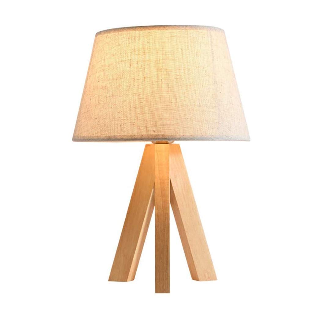 WYBFZTT-188 Modern Wooden Table Lamp with Interlocked Triangular Fabric Shade - Natural Finish for Bedroom, Living Room & Office Decor