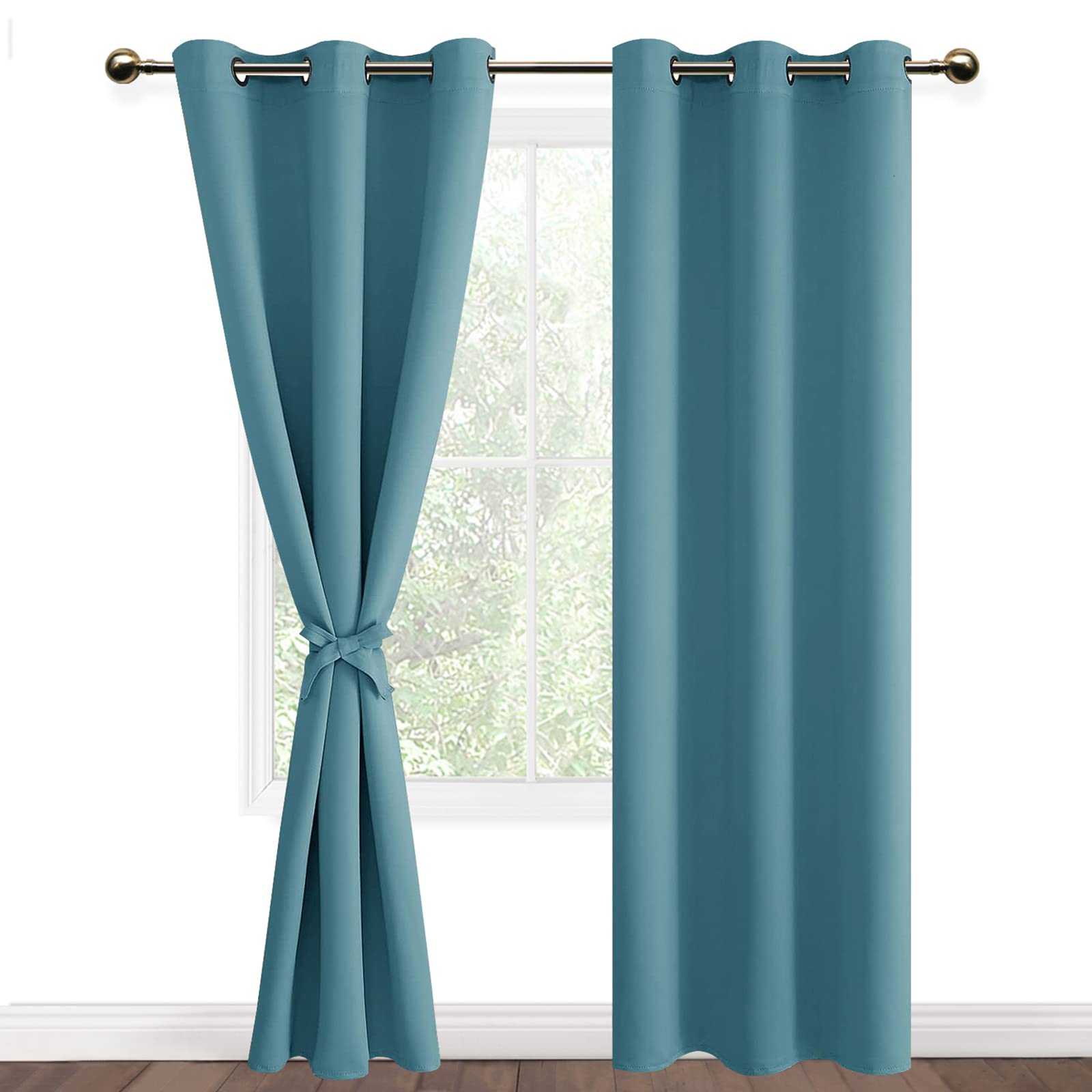 DWCN Blackout Curtains for Bedroom & Living Room - Thermal Insulated Room Darkening Window Drapes with Grommet Top & Tiebacks, 42x84 Inches, Turquoise (Set of 2 Panels) - Perfect for Night Shift Workers, Home Theaters & Light-Sensitive Sleepers