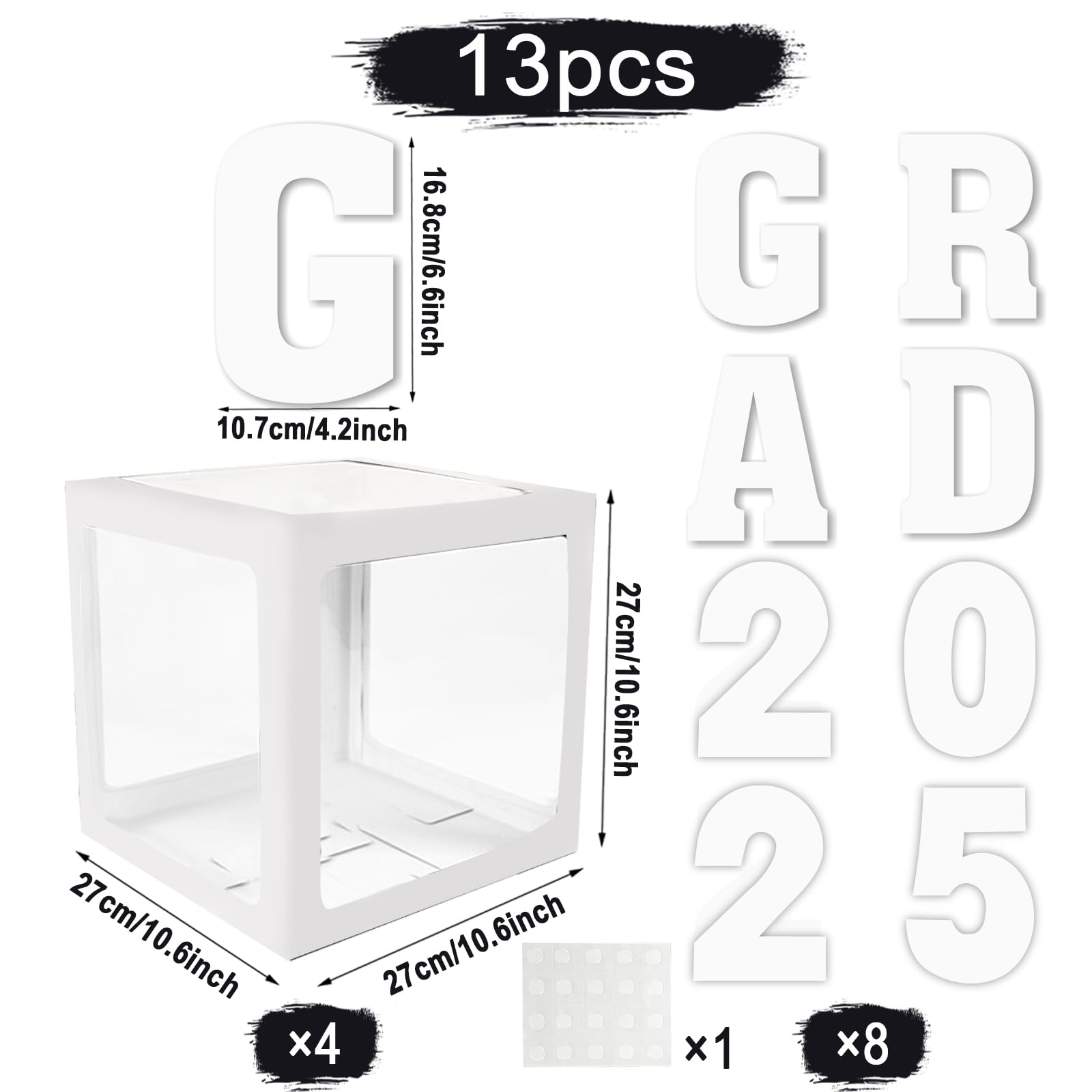 2025 Graduation Party Decorations - 4pcs White Balloon Boxes with GRAD Letters for Preschool, Kindergarten, High School & College Graduation Celebrations - Perfect for Graduation Ceremonies, Photo Backdrops & Party Decor