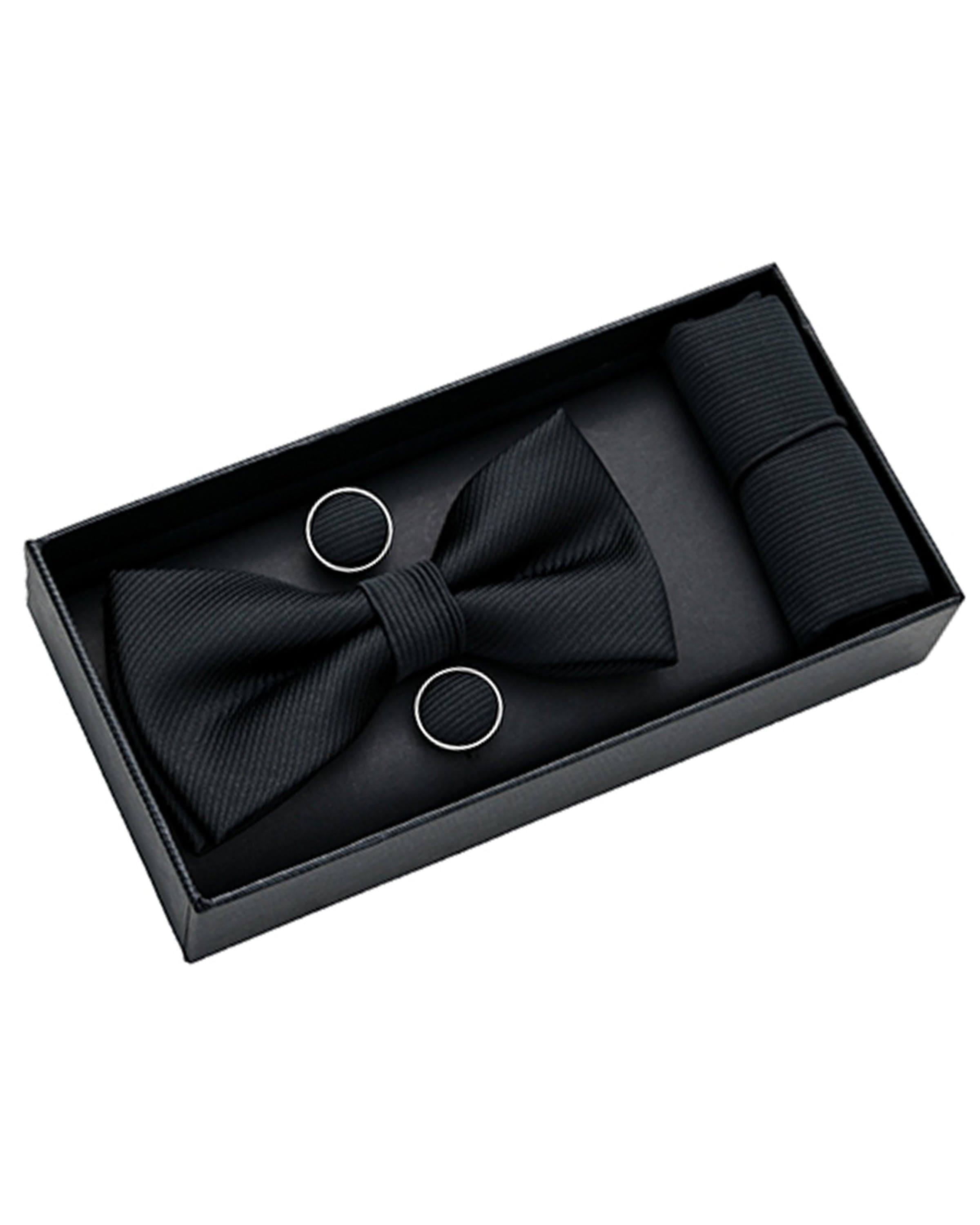 Elegant Black Etched Bow Tie Set for Men - Formal & Wedding Accessories - Perfect for Tuxedos, Prom, Grooms & Special Occasions