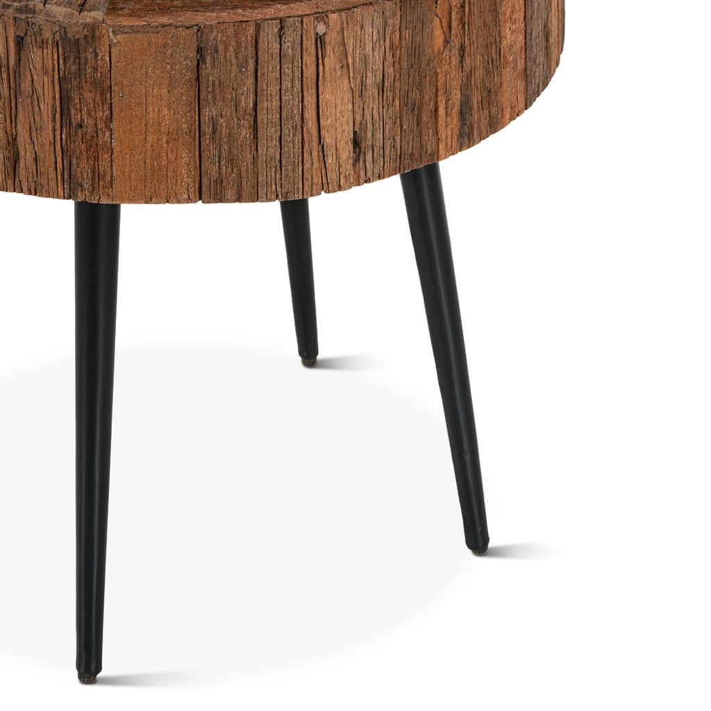 Jaipur 22 Inch Round Side Table - Handcrafted Reclaimed Wood Accent Table for Living Room, Bedroom & Patio Decor