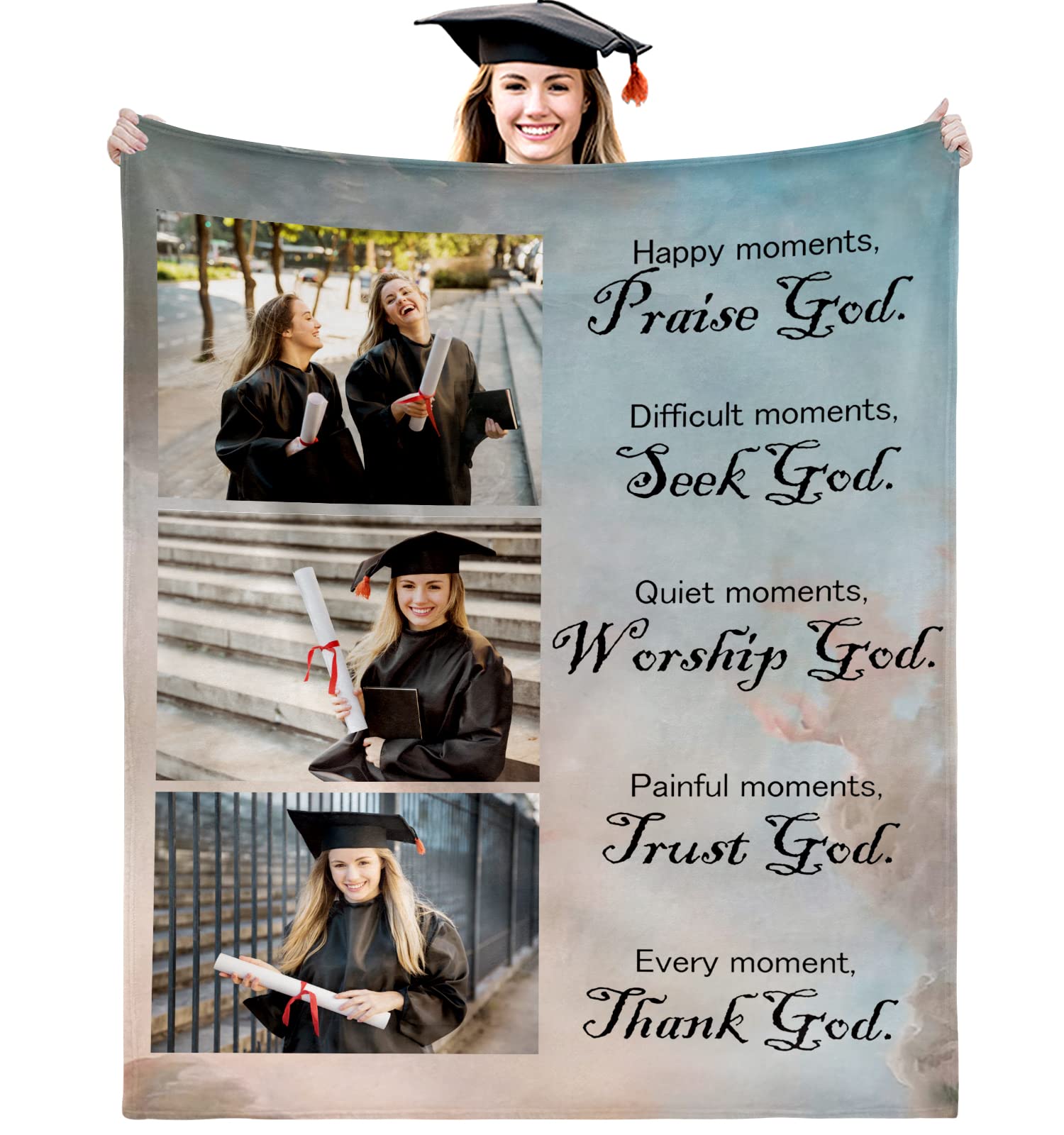Personalized Graduation Blanket - Custom Teacher Appreciation Gift Throw with Bible Verse - 40
