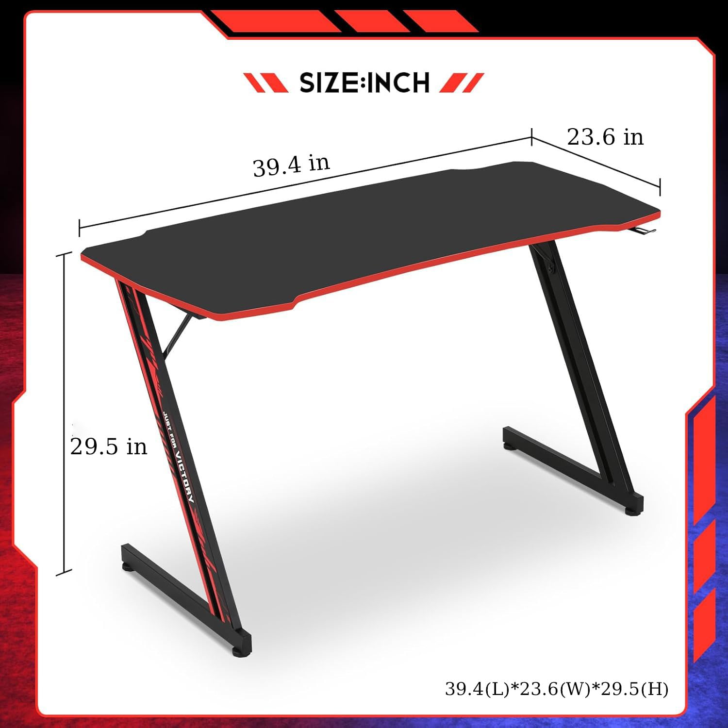 39 Inch Z-Shaped Gaming Desk with Headset Hook - Ergonomic Computer Workstation for Home Office, Small Gaming Table with Footrest - Durable MDF Desktop & Metal Frame (Red) - Perfect for PC Gaming, Streaming & Remote Work Setup