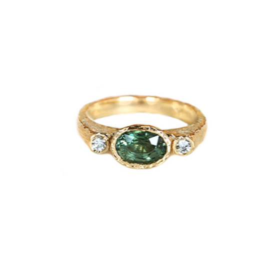 Emerging from the Sea Gold, Diamond & Green Sapphire Ring - Elegant Jewelry for Women, Perfect for Weddings, Anniversaries and Special Occasions