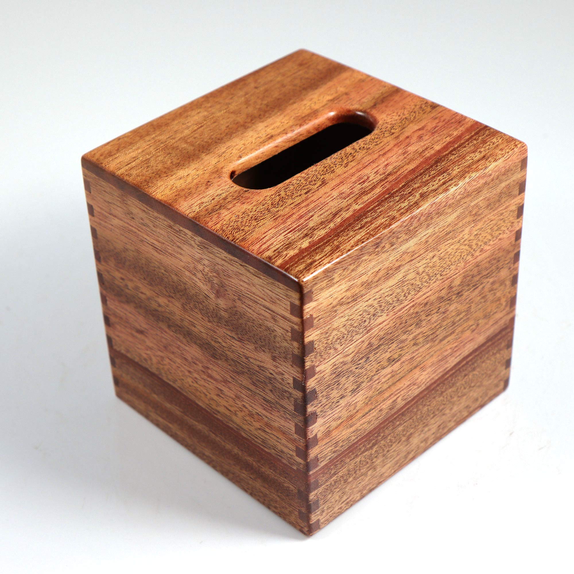 Handmade Solid African Mahogany Tissue Box Cover - Premium Wooden Cube Holder with Box Jointed Sides - Elegant Home Decor for Living Room, Bedroom & Bathroom