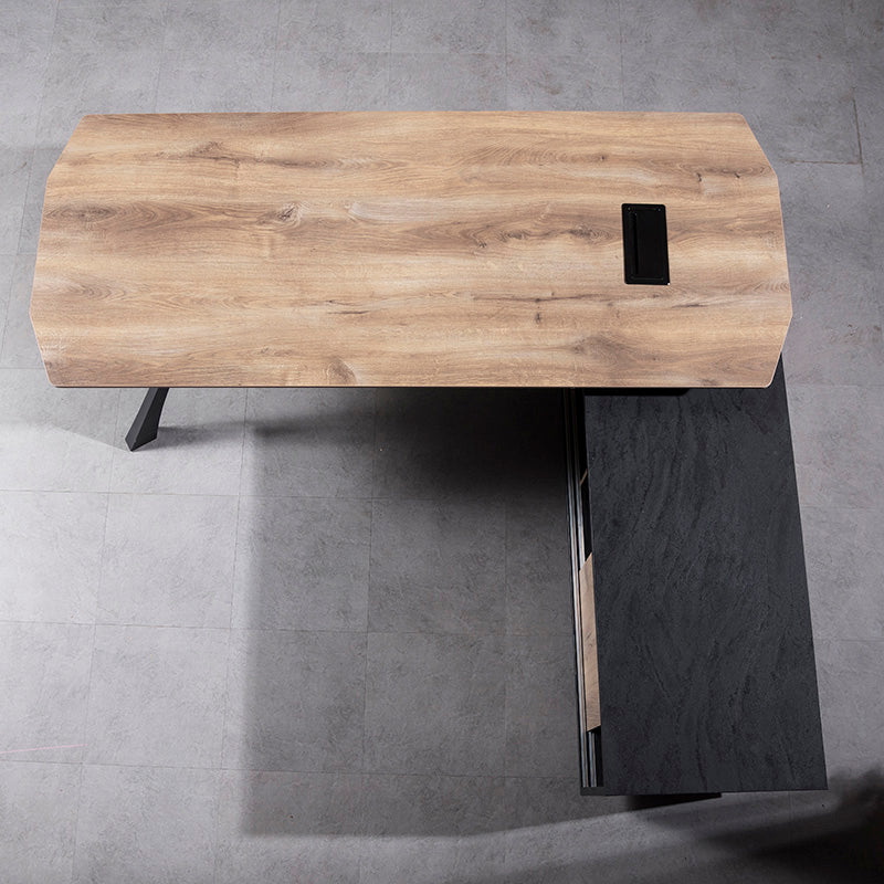 EASTON Executive Desk with Right Return 2.2m to 2.4m Warm Oak & Black - Modern Office Desk for Home & Business Workspace