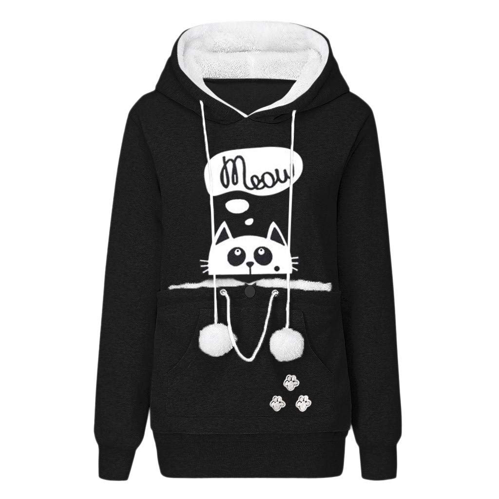 Women's Cute Animal Pouch Hoodie - Soft & Breathable Pullover Sweatshirt with Cat Design - Perfect for Casual Wear, Lounging & Pet Lovers