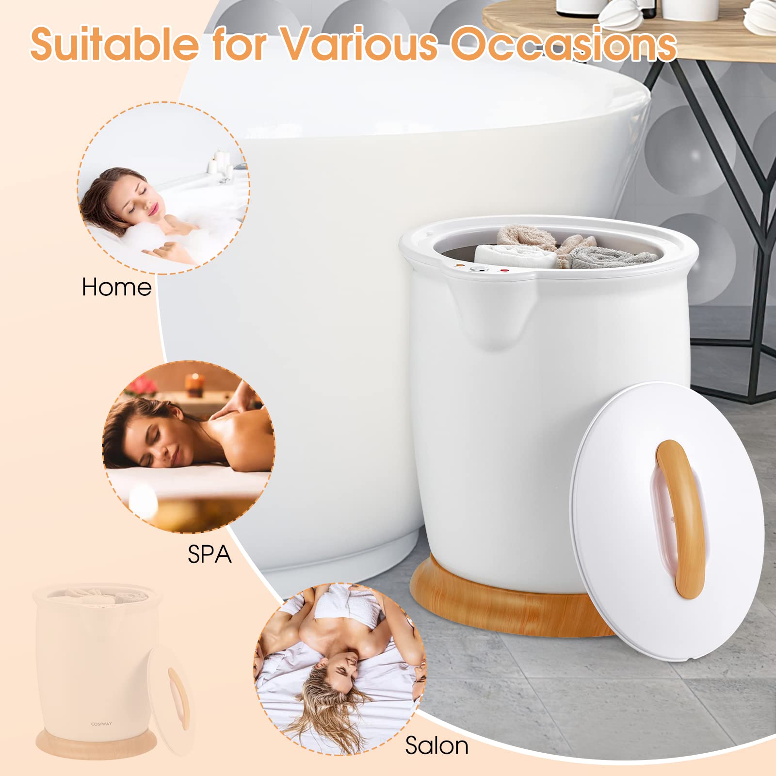 Tangkula 20L Luxury Electric Towel Warmer Bucket with Fragrance Holder - Removable Lid, One-Button Control & Auto Shut Off - Heats 2 Large 40