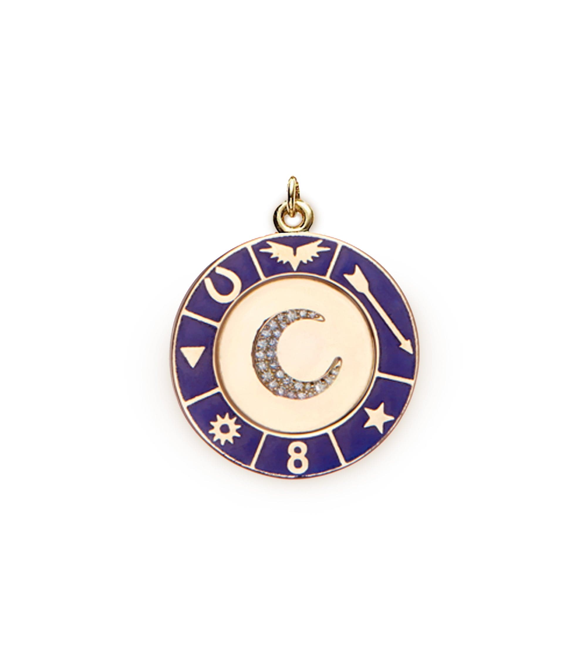 Blue Crescent Champlevé Enamel Wheel Medallion Pendant - Vintage Style Jewelry for Necklace, Bracelet & DIY Crafting
