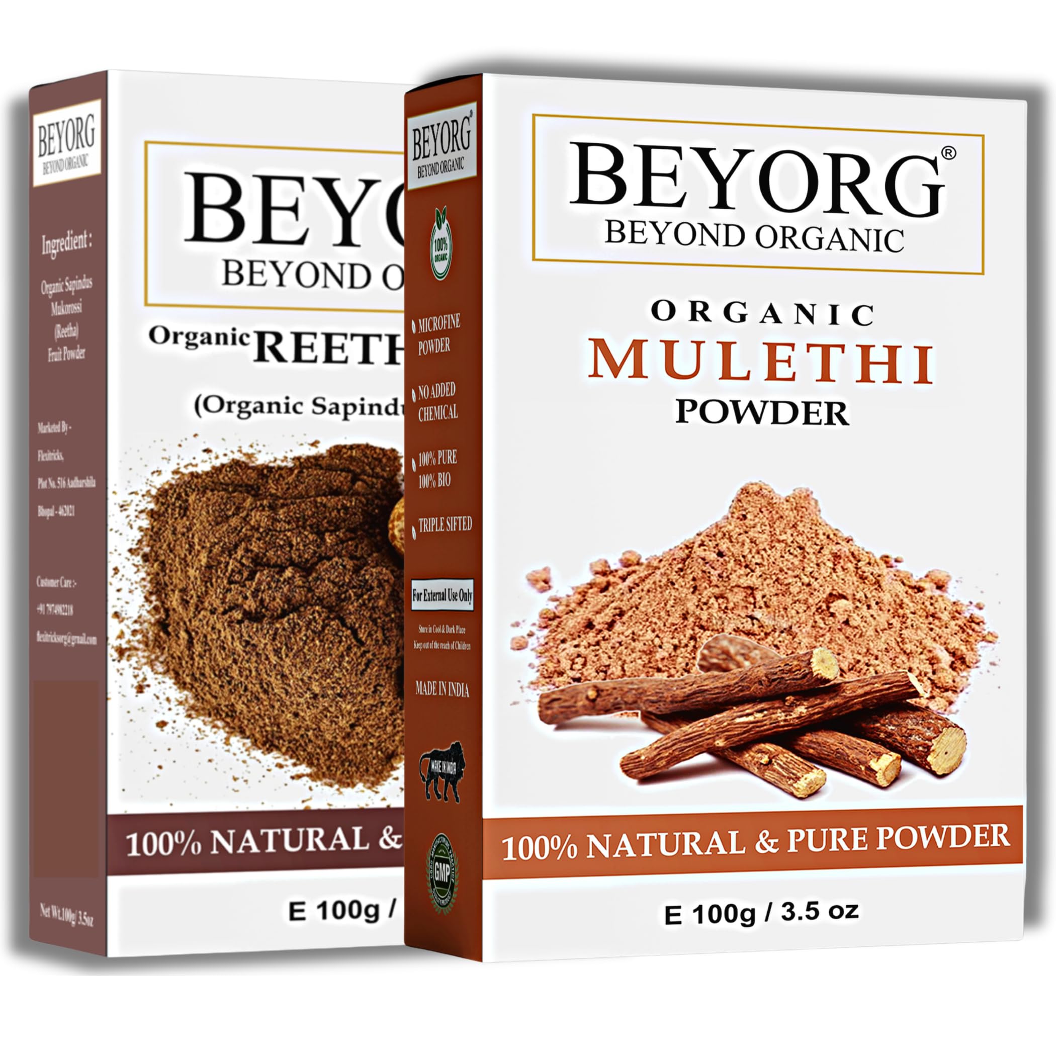 Organic Reetha Powder & Mulethi Powder - 100% Natural Herbal Hair Care Treatment | Triple-Sifted Microfine 200g | For Scalp Cleansing, Dandruff Control & Hair Growth