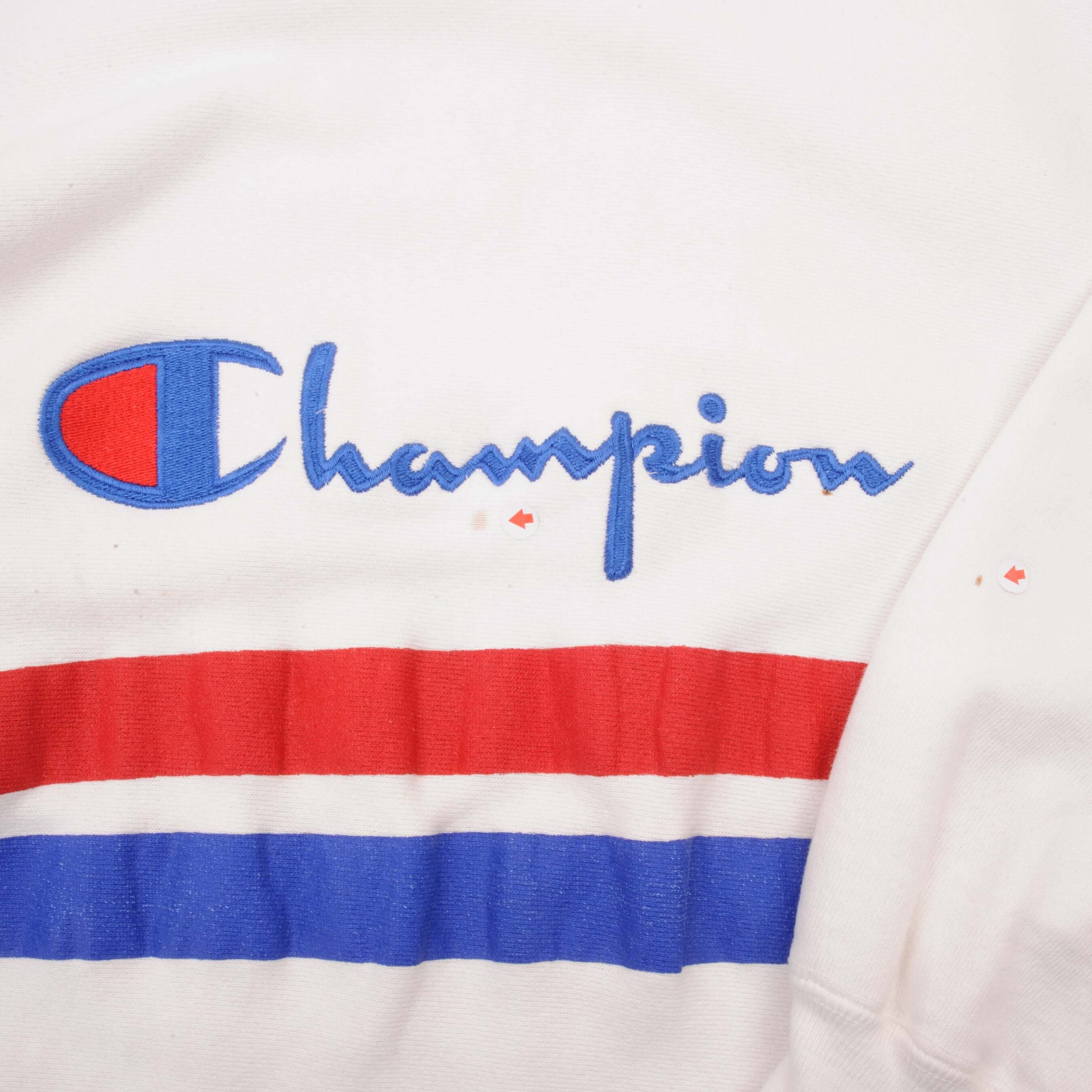 Vintage Champion Reverse Weave Spellout White Sweatshirt 1980s XL Made in USA - Retro Streetwear for Men & Women, Casual Outfit, Gym Wear, and 90s Fashion Style