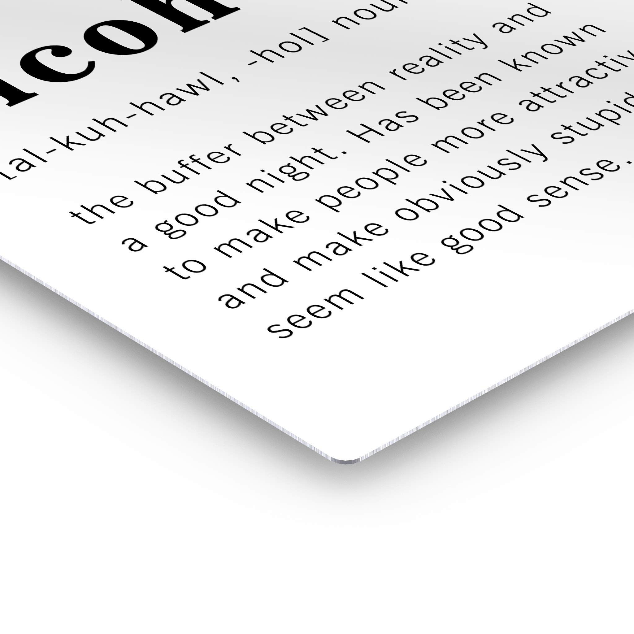 Funny Alcohol Definition Metal Print - Inspirational Quote Wall Art for Office, Living Room, Bedroom & Bathroom Decor | 36x24 Inch Ready-to-Hang Home Decor | Made in USA | Perfect for Bars, Man Caves & Gift Giving