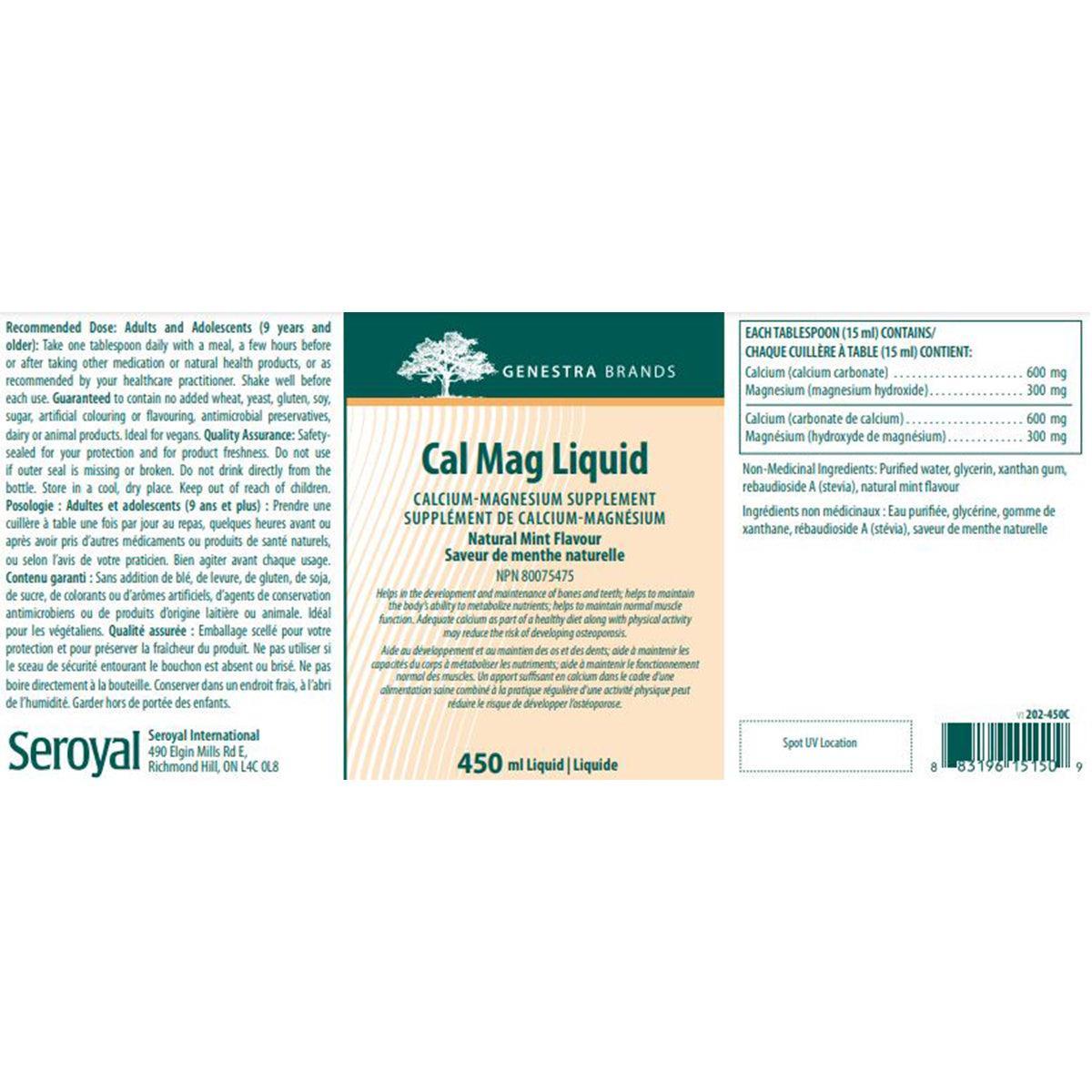 Genestra Cal Mag Liquid Supplement - Mint Flavor 450mL for Bone Health & Muscle Support - Perfect for Active Lifestyles & Daily Wellness