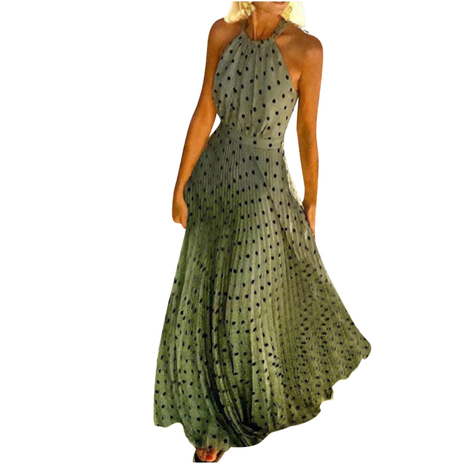 Women's Summer Dresses 2022 - Casual Sleeveless Round Neck Floral Print Sundress with Halter Neck & Zipper | Beachwear, Vacation Outfits, Party Dresses & Everyday Wear