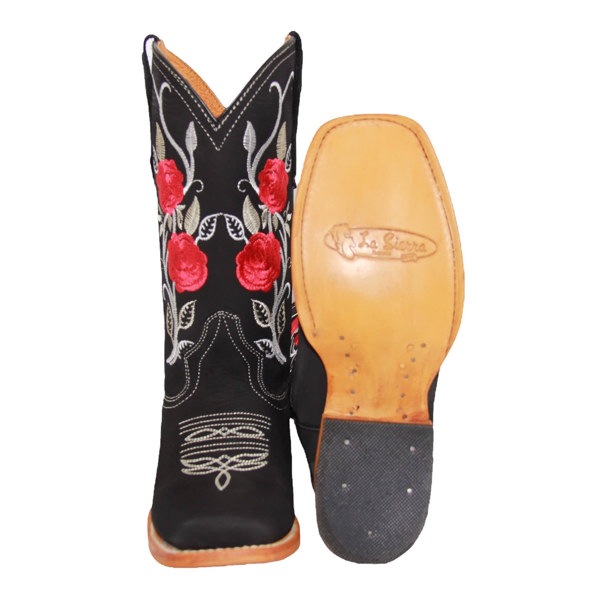 **Women's Western Cowboy Boots - Square Toe Embroidered Floral Roses Cowgirl Boots for Country Dancing & Rodeo (Black)**