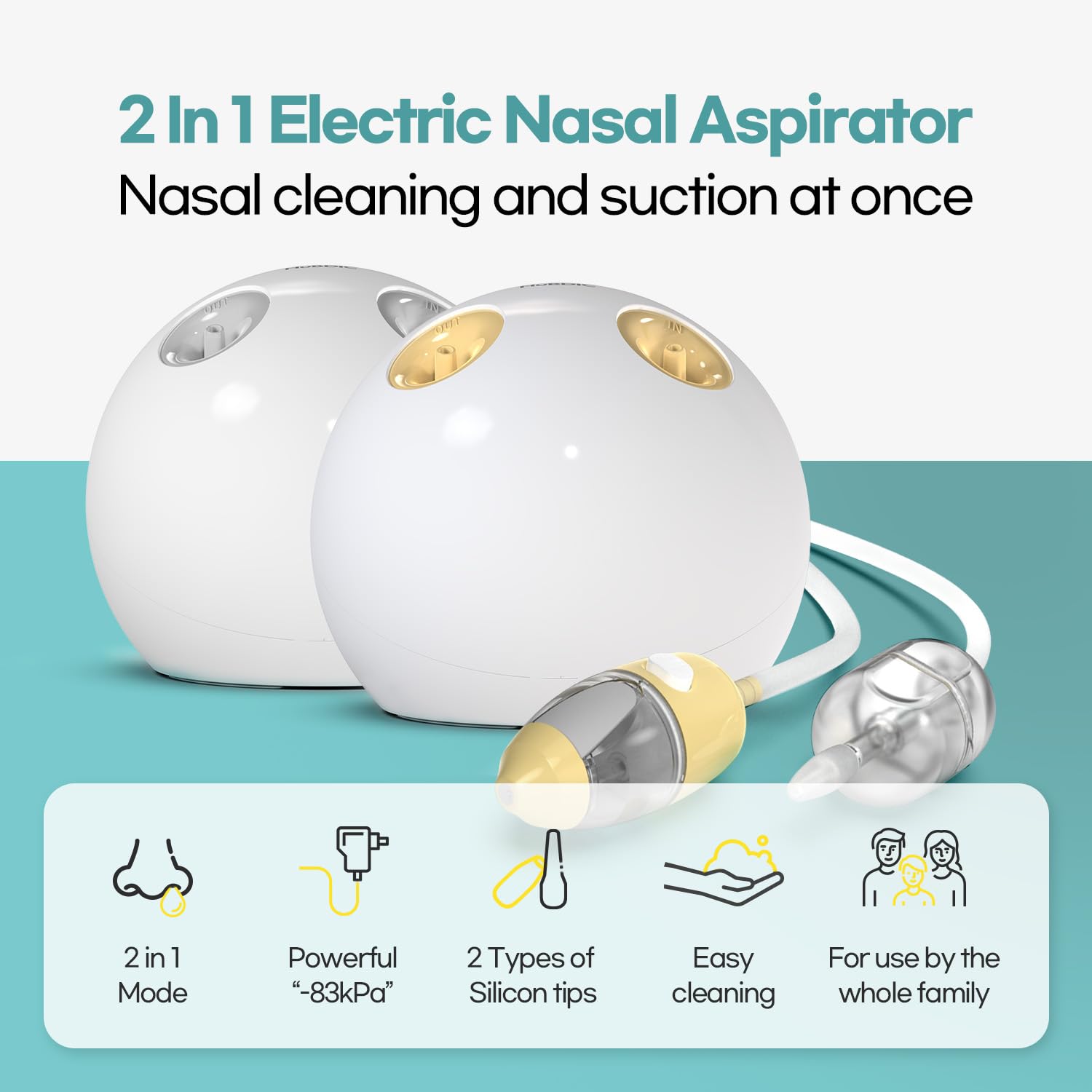 **HubiBaby Electric Nasal Aspirator for Babies & Toddlers - 2-in-1 Nose Cleaner with Nasal Mist Spray - Safe for Newborns & Infants (Yellow) - Perfect for Congestion Relief & Comfortable Sleep**