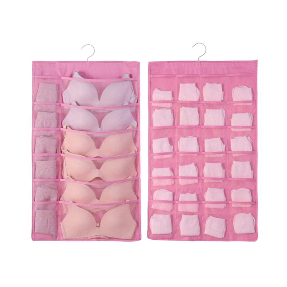 Space-Saving Dual-Sided Hanging Closet Organizer with 12 Pockets - Rotating Metal Hanger for Jewelry, Bras, Underwear & Socks Storage (31.5