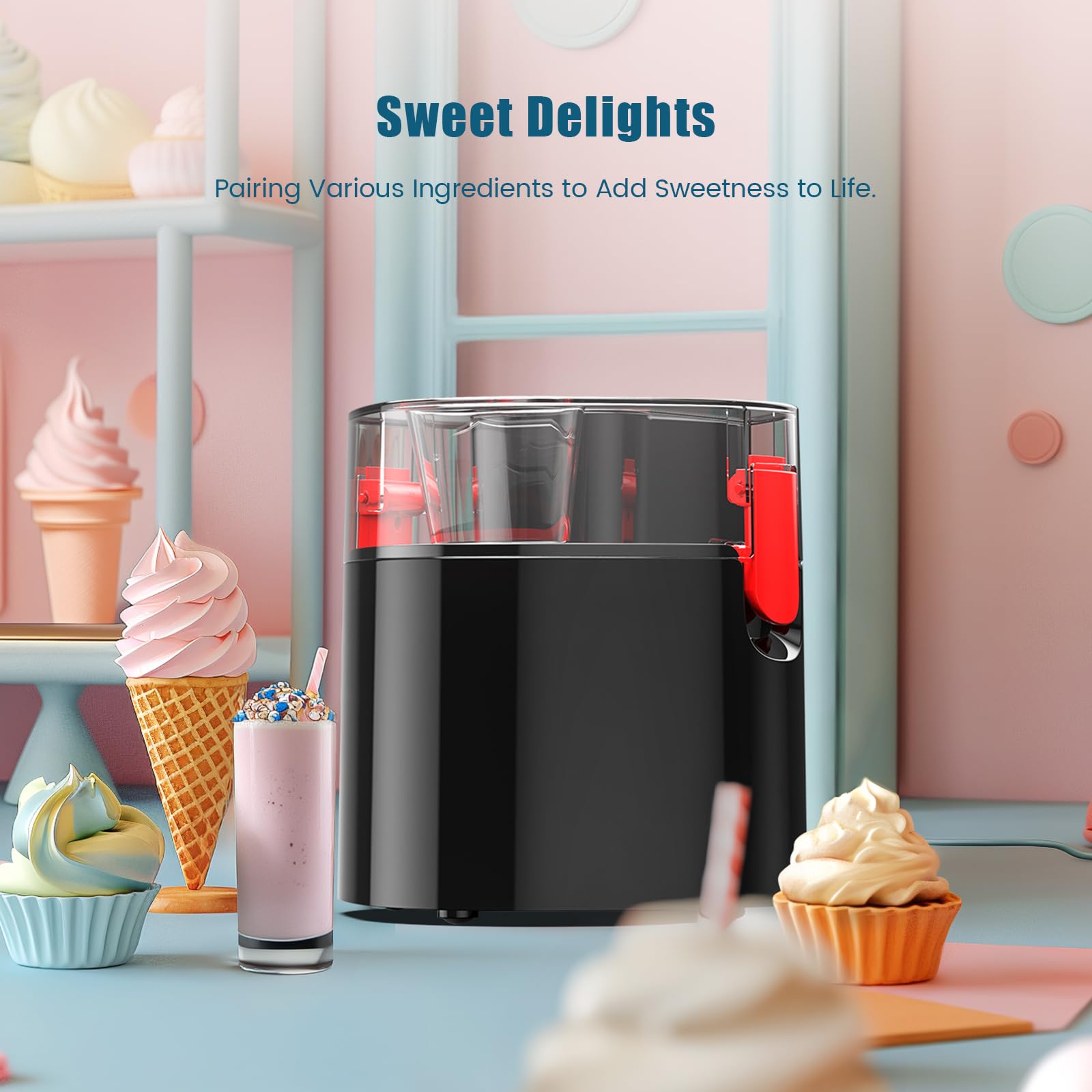 Electric Ice Cream Maker Machine - 1.5 Quart Frozen Yogurt & Gelato Maker with Double Insulated Freezer Bowl, LCD Display & Timer - Fast Homemade Ice Cream Maker for Parties, Desserts, Family Gatherings - Easy to Clean (Black & Red)